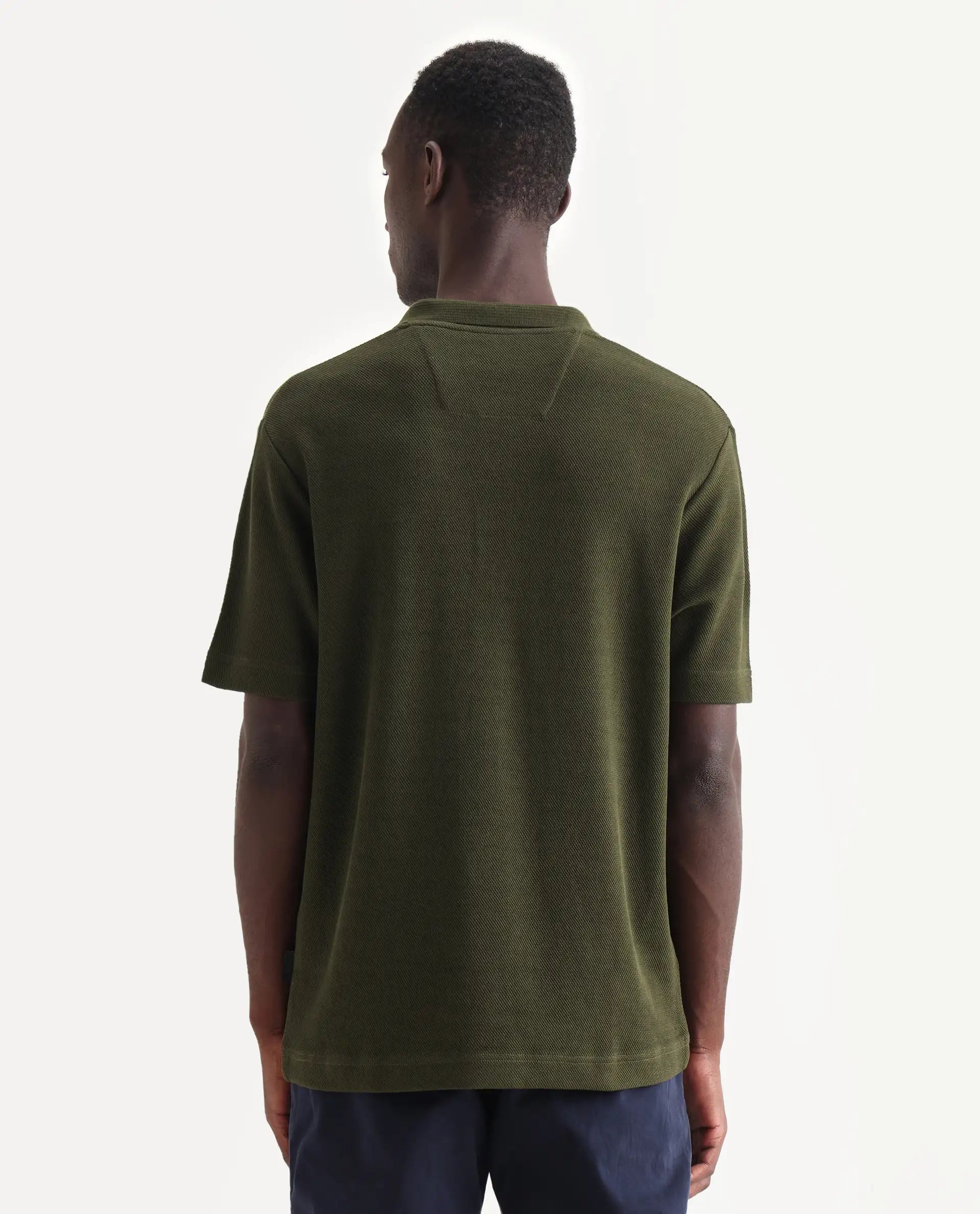 Rare Rabbit Men's Ania Dark Olive Cotton Plain Regular Fit Half Sleeve Polo