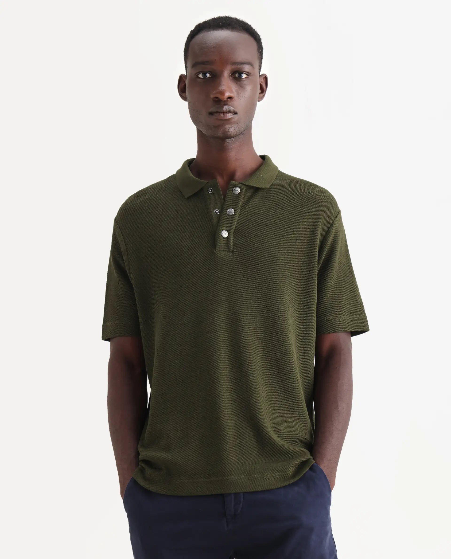 Rare Rabbit Men's Ania Dark Olive Cotton Plain Regular Fit Half Sleeve Polo