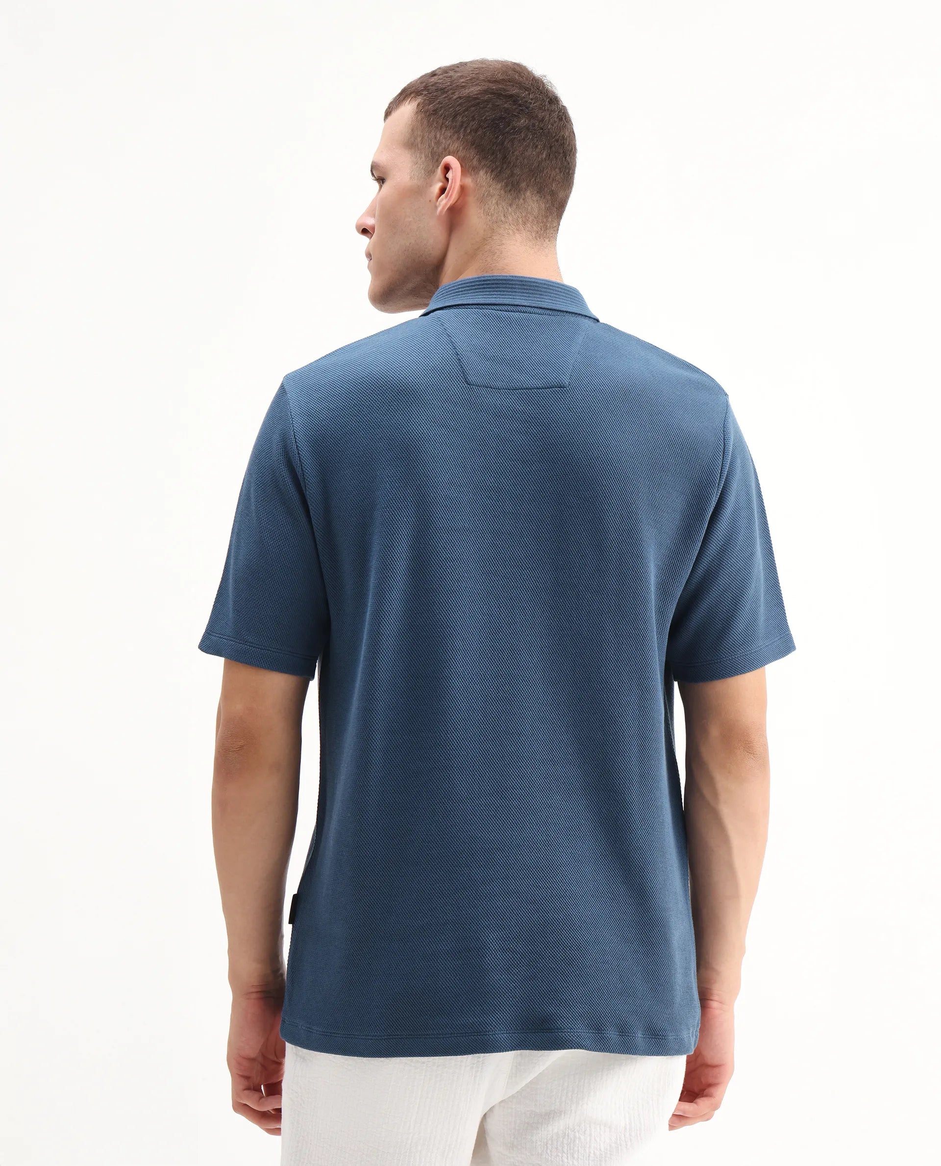 Rare Rabbit Men's Ania Teal Cotton Plain Regular Fit Half Sleeve Polo