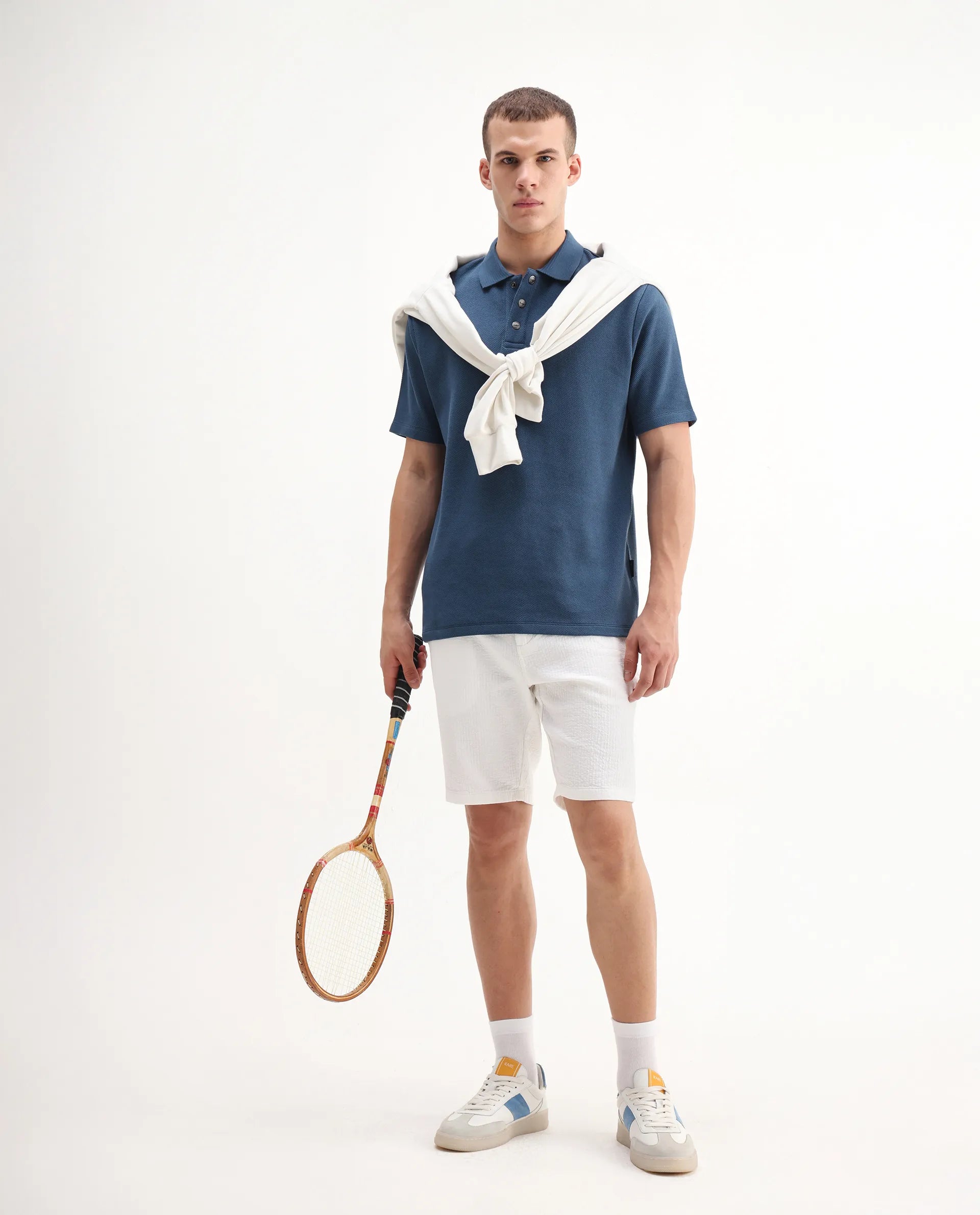 Rare Rabbit Men's Ania Teal Cotton Plain Regular Fit Half Sleeve Polo