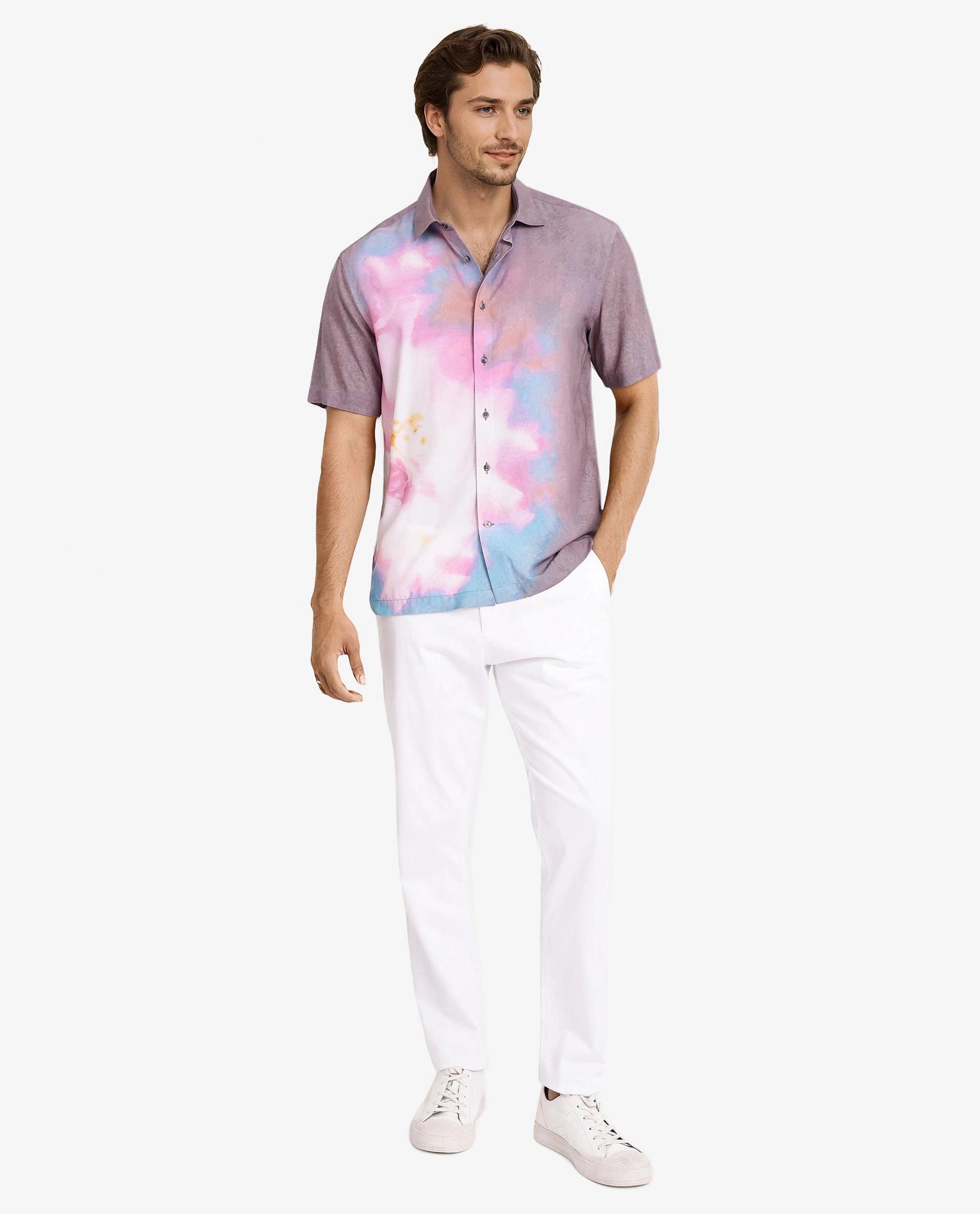 Rare Rabbit Men's Ankaa Grey Viscose Fabric Regular Collar Short Sleeve Abstract Ombre Print Shirt