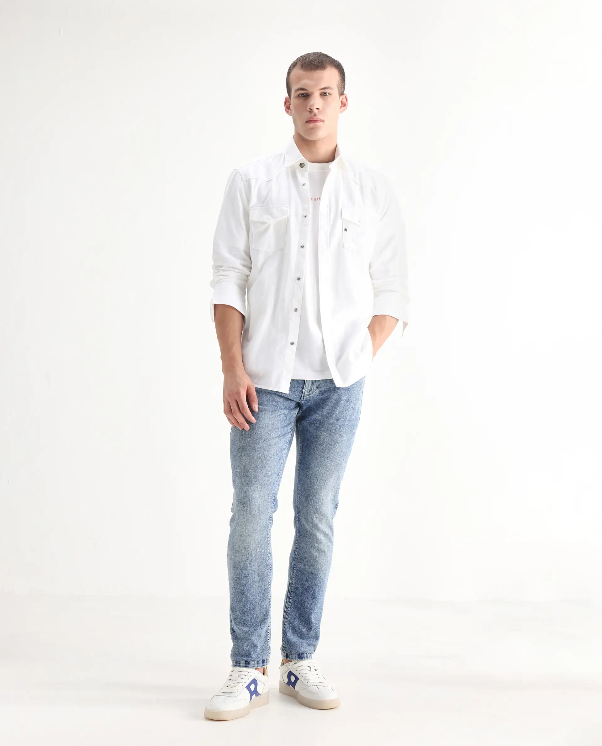 Rare Rabbit Men's Anton Light Blue Cotton Blend Plain Hawk Slim Fit Jeans