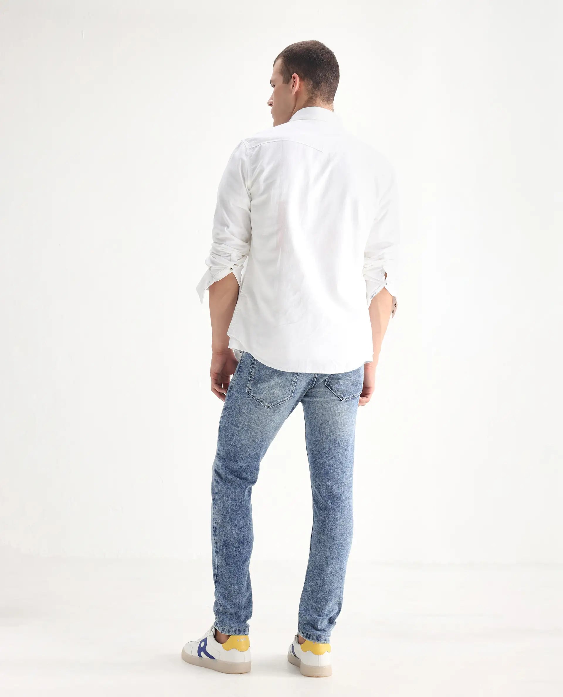 Rare Rabbit Men's Anton Light Blue Cotton Blend Plain Hawk Slim Fit Jeans