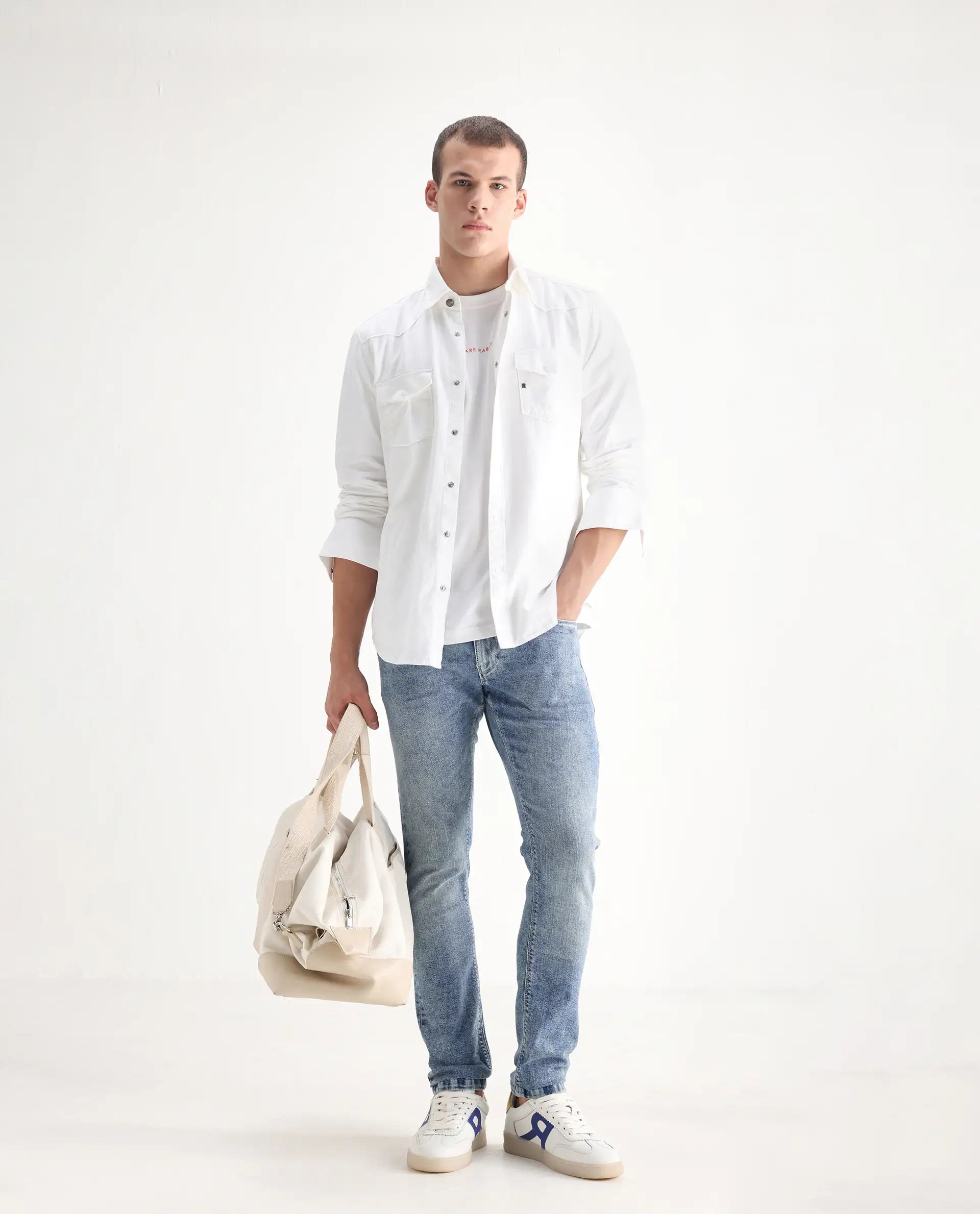 Rare Rabbit Men's Anton Light Blue Cotton Blend Plain Hawk Slim Fit Jeans