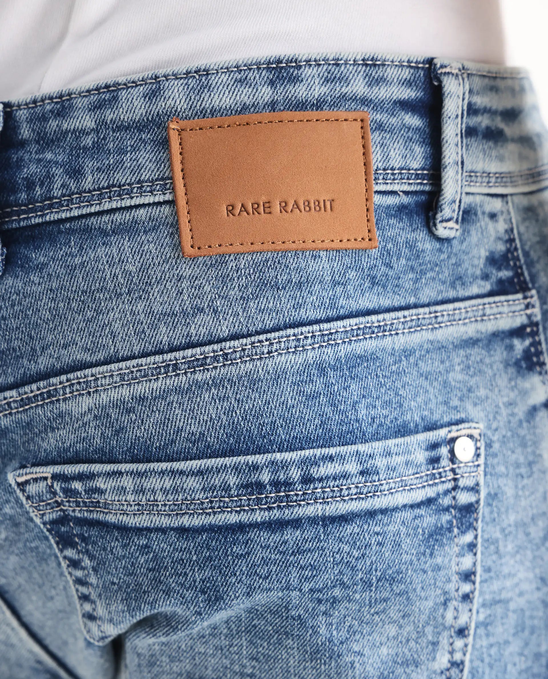 Rare Rabbit Men's Anton Light Blue Cotton Blend Plain Hawk Slim Fit Jeans