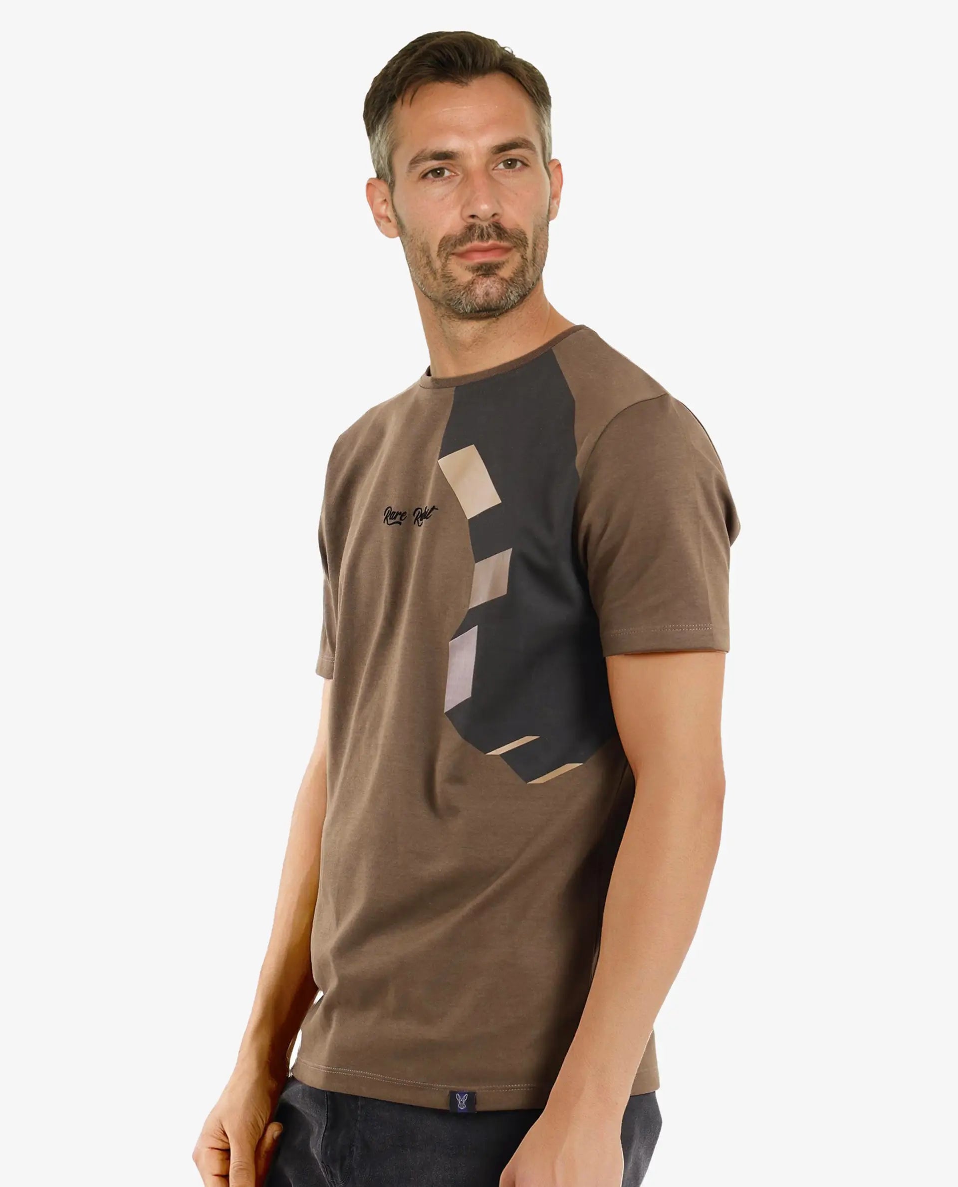 Rare Rabbit Men Antu Olive Cotton Polyester Fabric Short Sleeve Crew Neck Logo Print T-Shirt