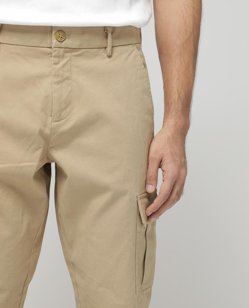 Rare Rabbit Mens Apex Beige Cotton Linen Solid Cargo Style Regular Fit Trouser