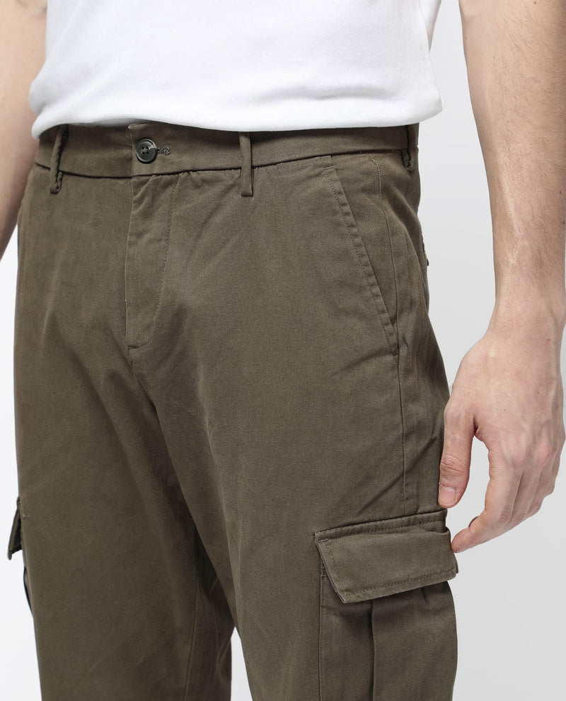 Rare Rabbit Mens Apex Olive Cotton Linen Solid Cargo Style Regular Fit Trouser