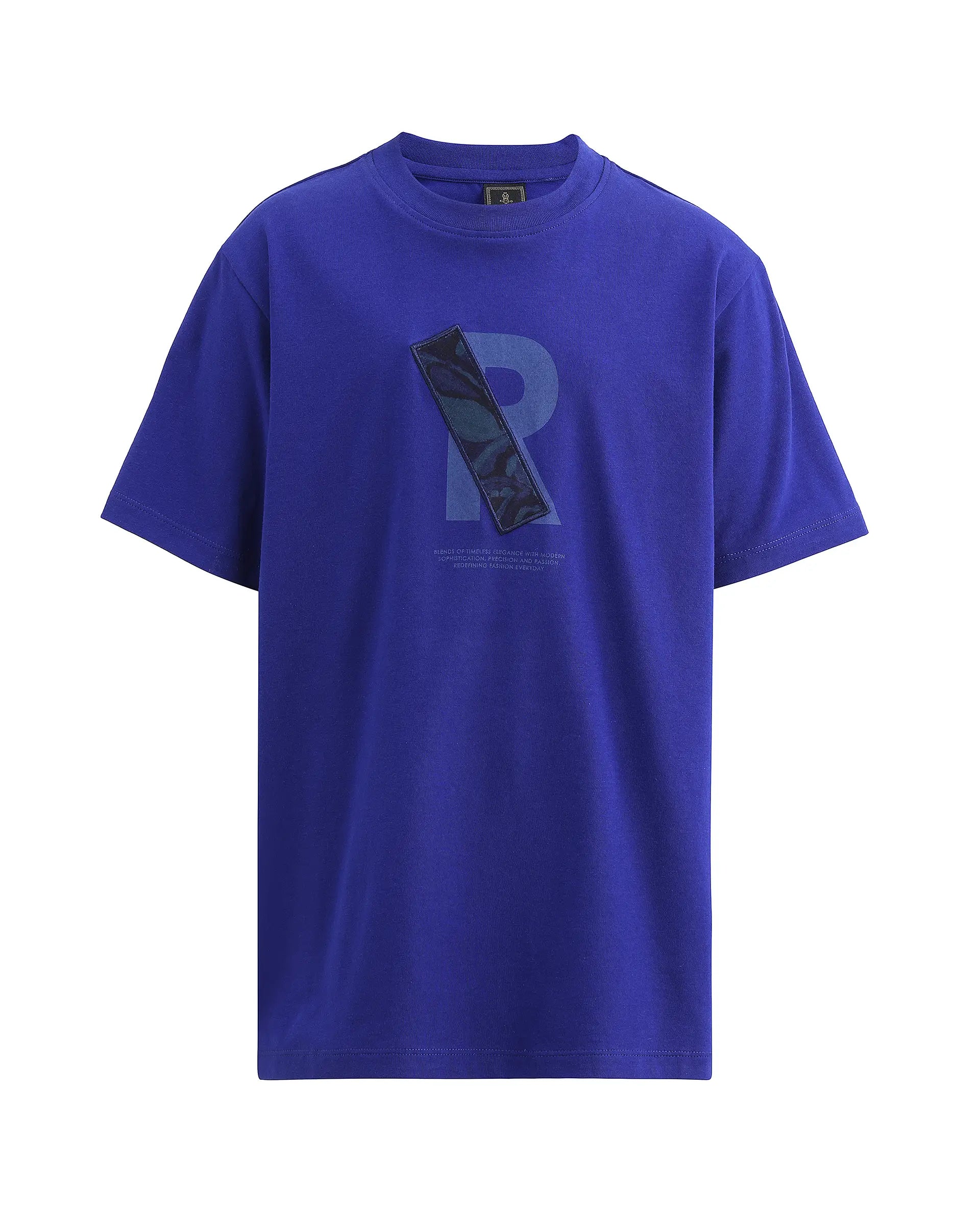 Rare Ones Kids Apla-K Dark Blue Cotton Blend Pull-On Closure Badge Applique Regular Fit T-Shirt