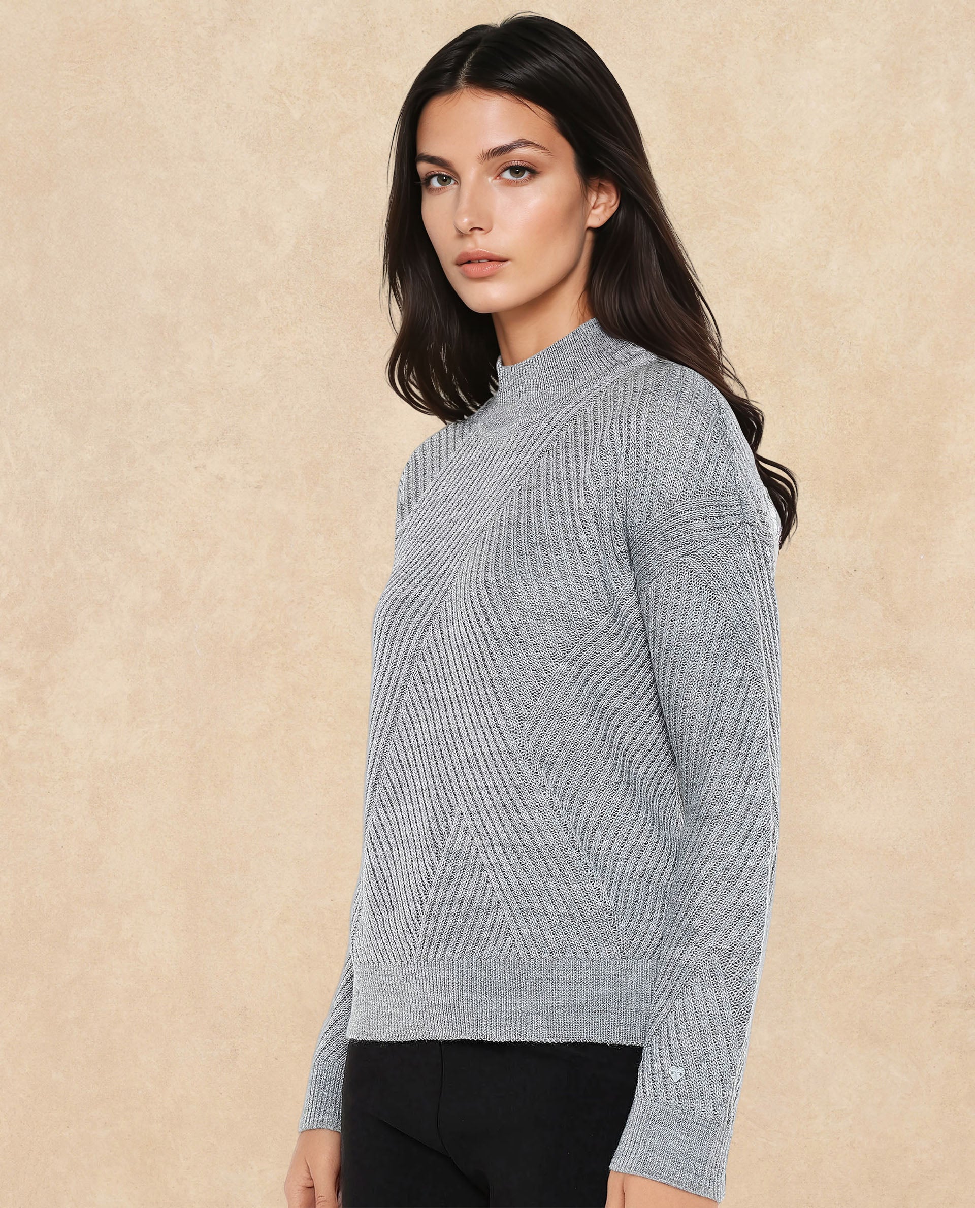 Rareism Women Apole Grey Relaxed Fit Plain Sweater
