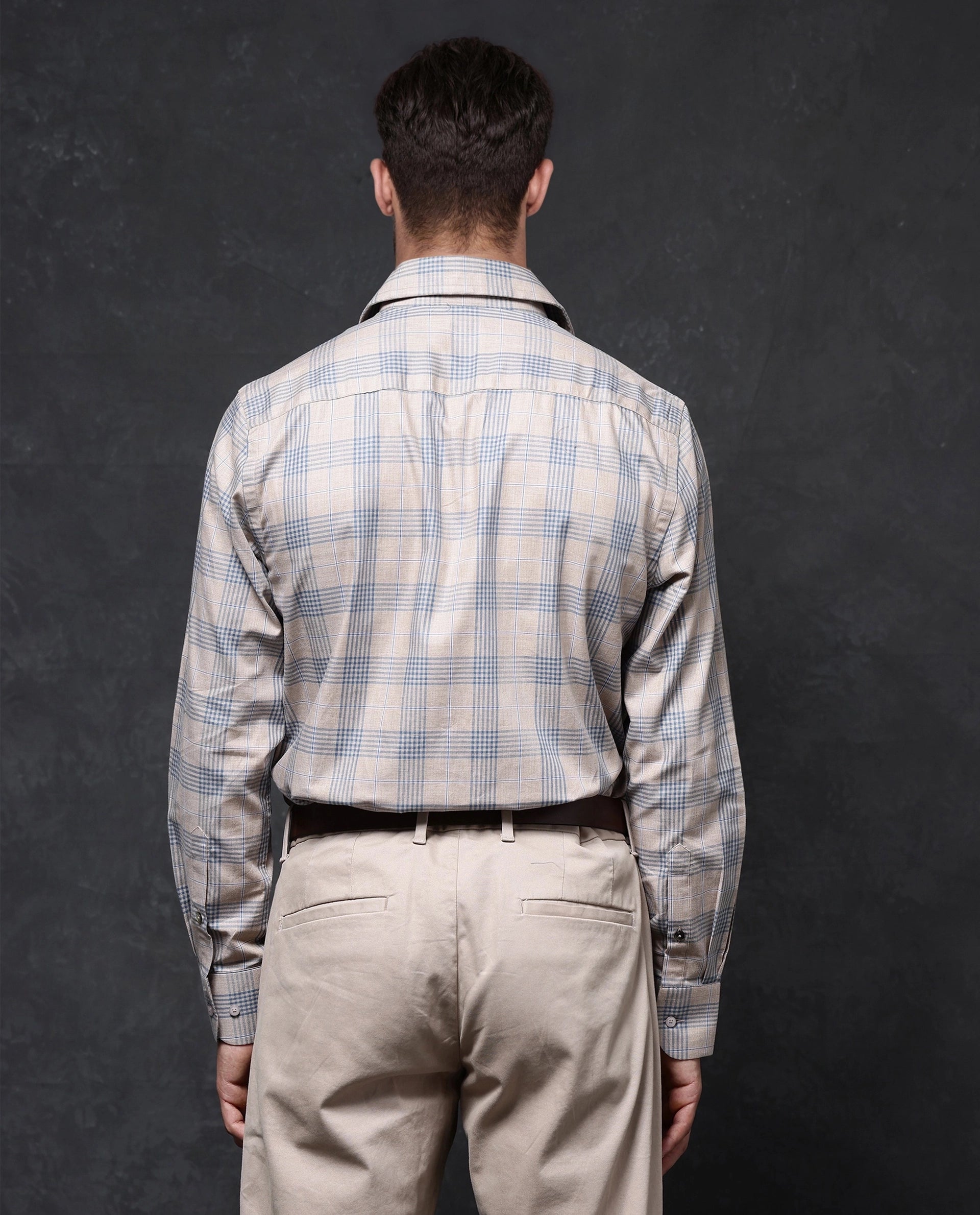 Rare Rabbit Men Aporo Beige Cotton Fabric Full Sleeve Regular Fit Checks Shirt