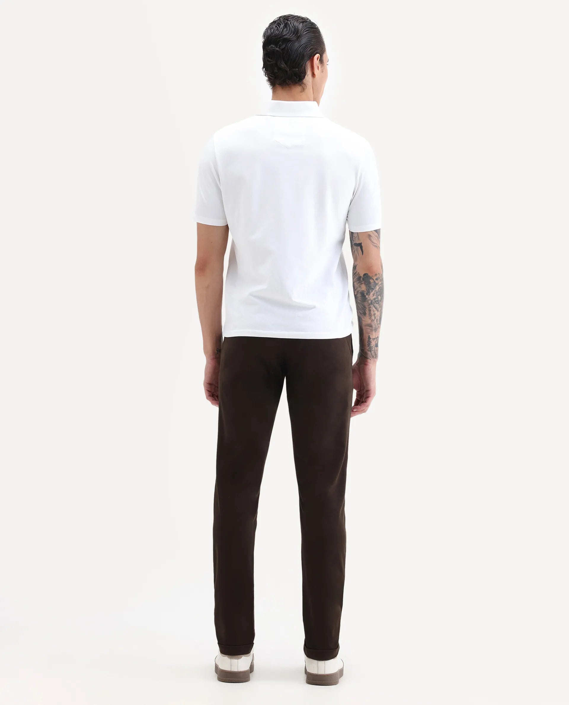 Rare Rabbit Men's Aps Coffee Cotton Plain Regular Fit Trouser