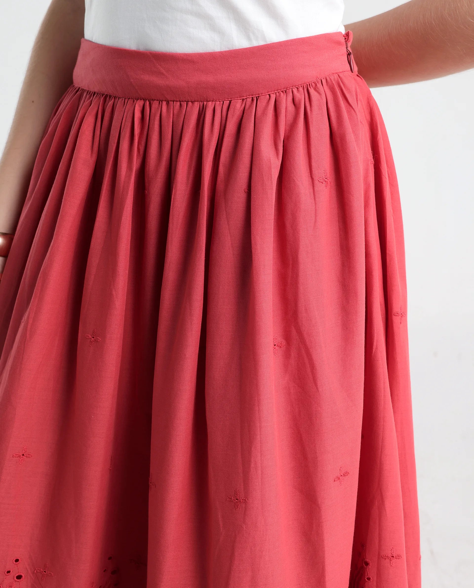 Rareism Women's Aracil Rust Cotton Plain Ankle Length Regular Fit Skirt