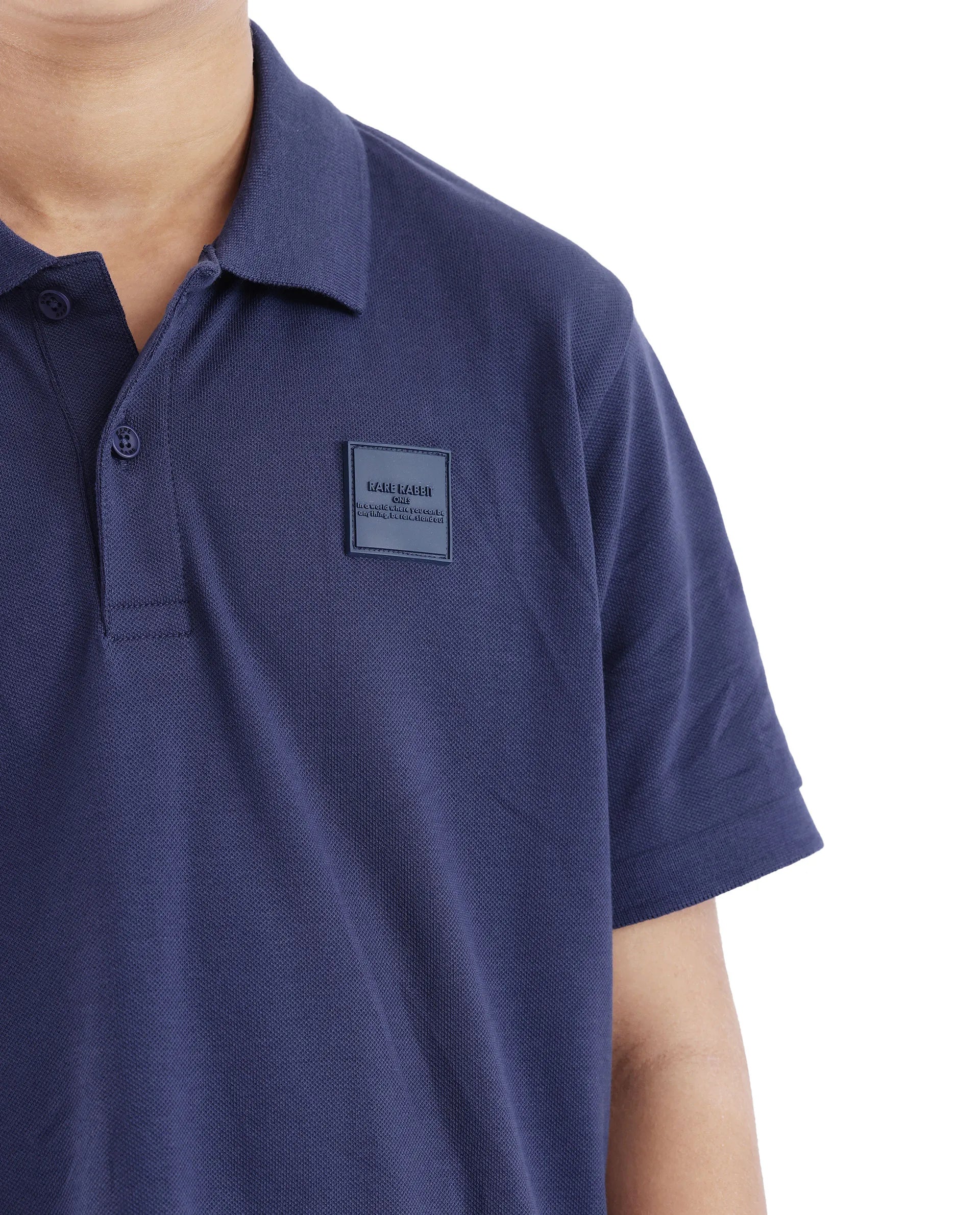 Rare Ones Kids Aran Dark Blue Cotton Short Sleeve Applique Polo