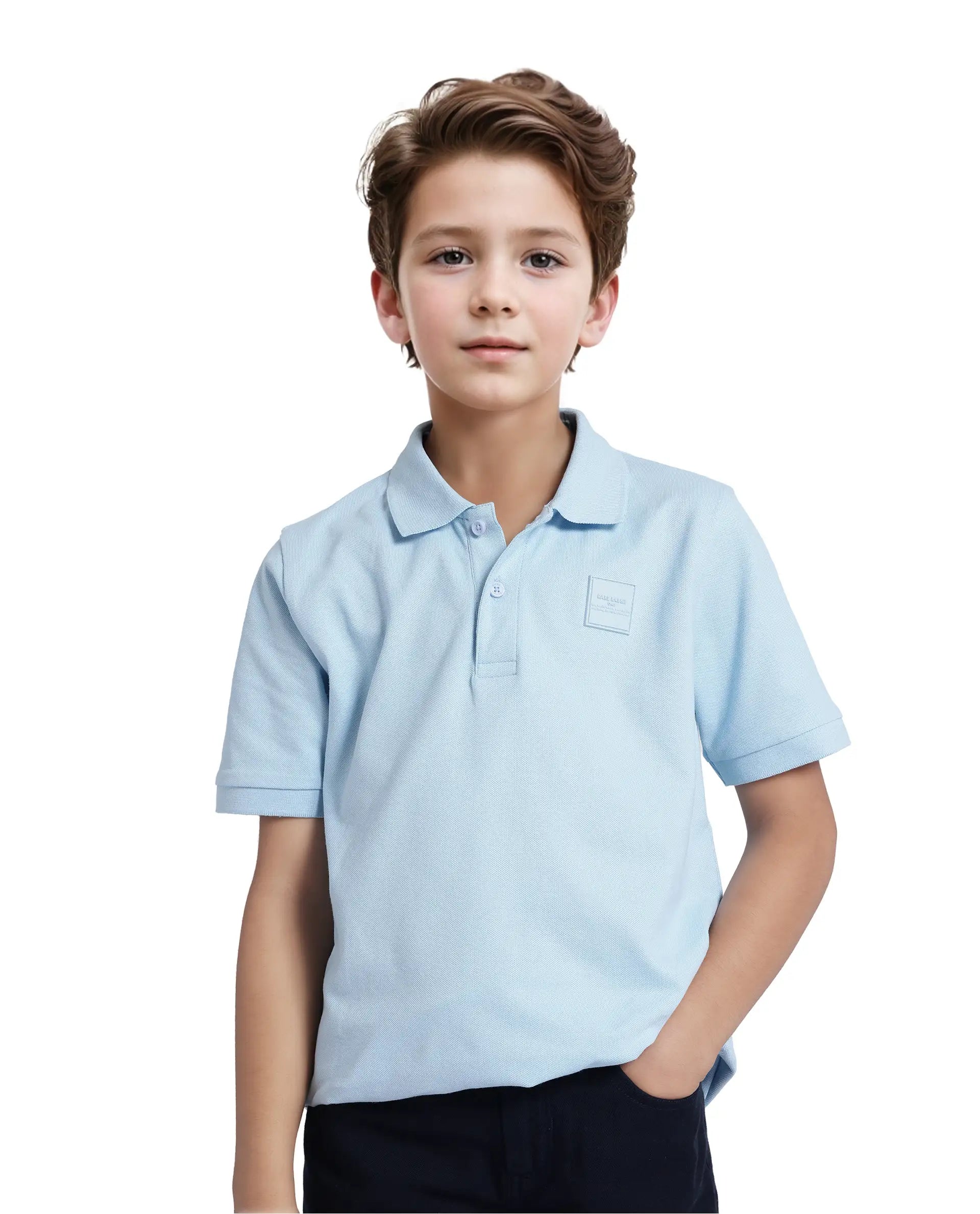 Rare Ones Kids Aran Light Blue Cotton Short Sleeve Polo Neck Applique Polo