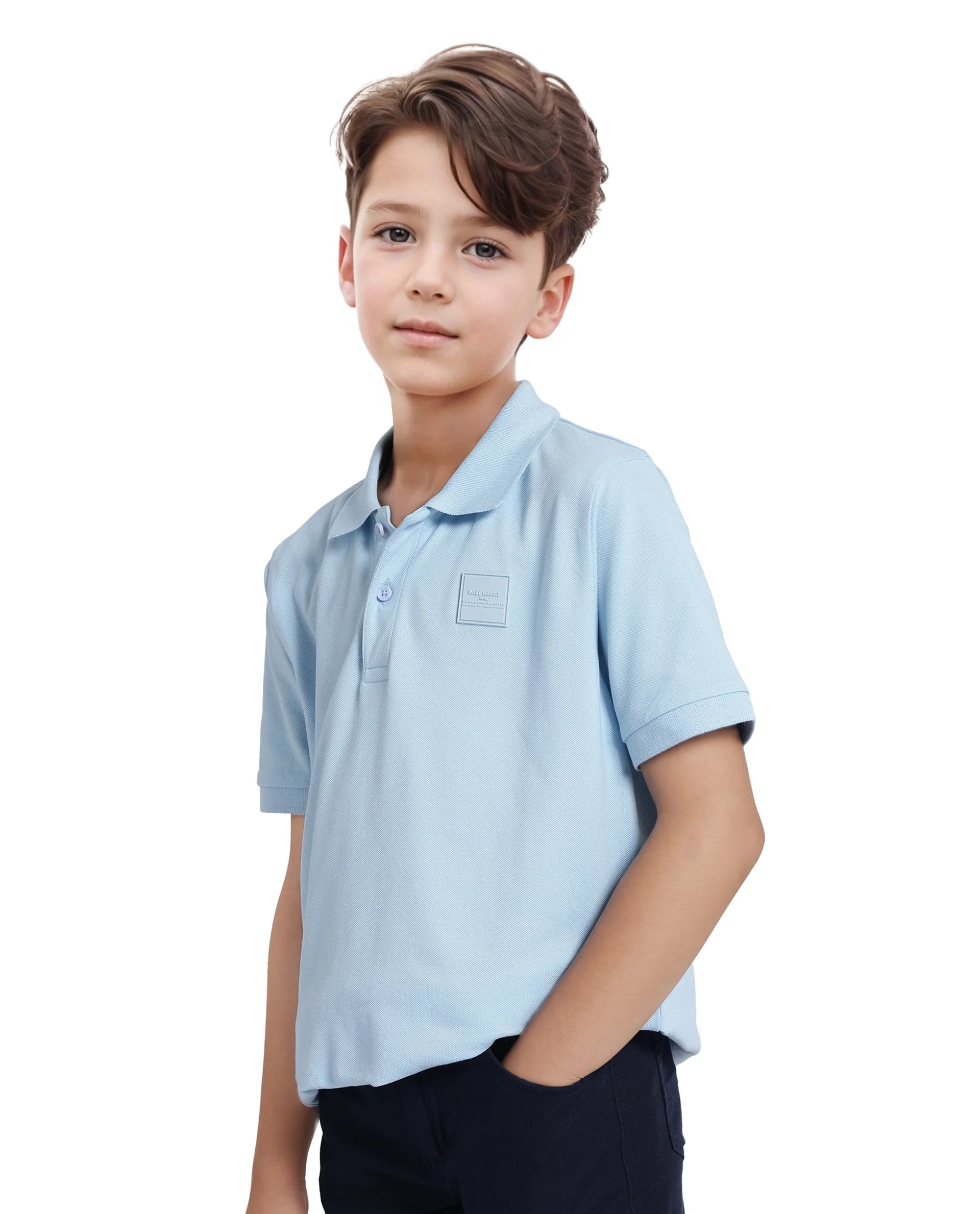 Rare Ones Kids Aran Light Blue Cotton Short Sleeve Polo Neck Applique Polo