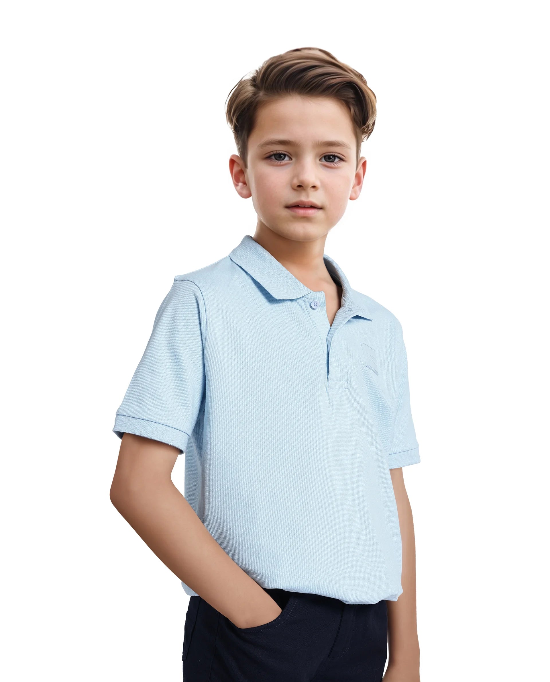 Rare Ones Kids Aran Light Blue Cotton Short Sleeve Polo Neck Applique Polo