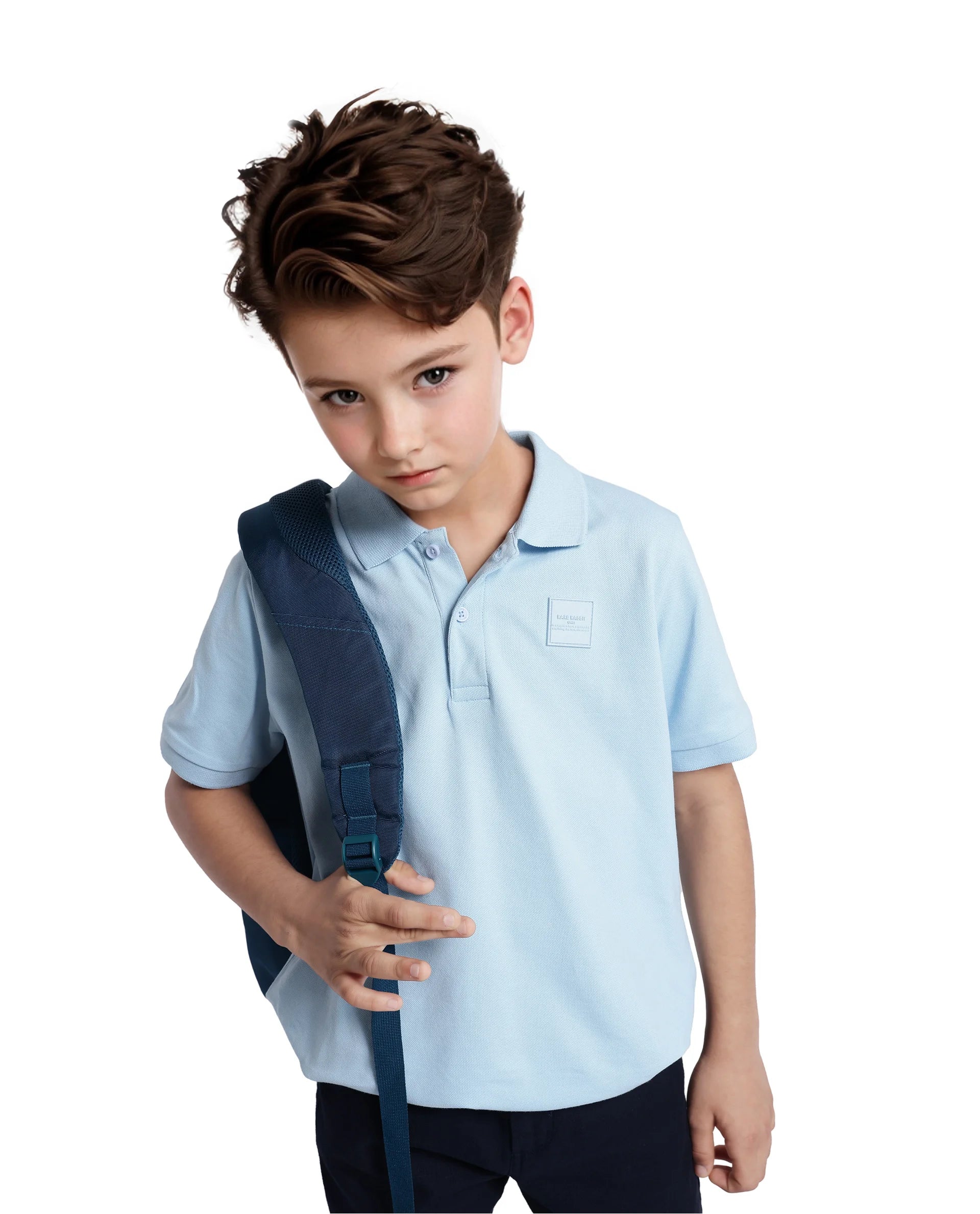 Rare Ones Kids Aran Light Blue Cotton Short Sleeve Polo Neck Applique Polo