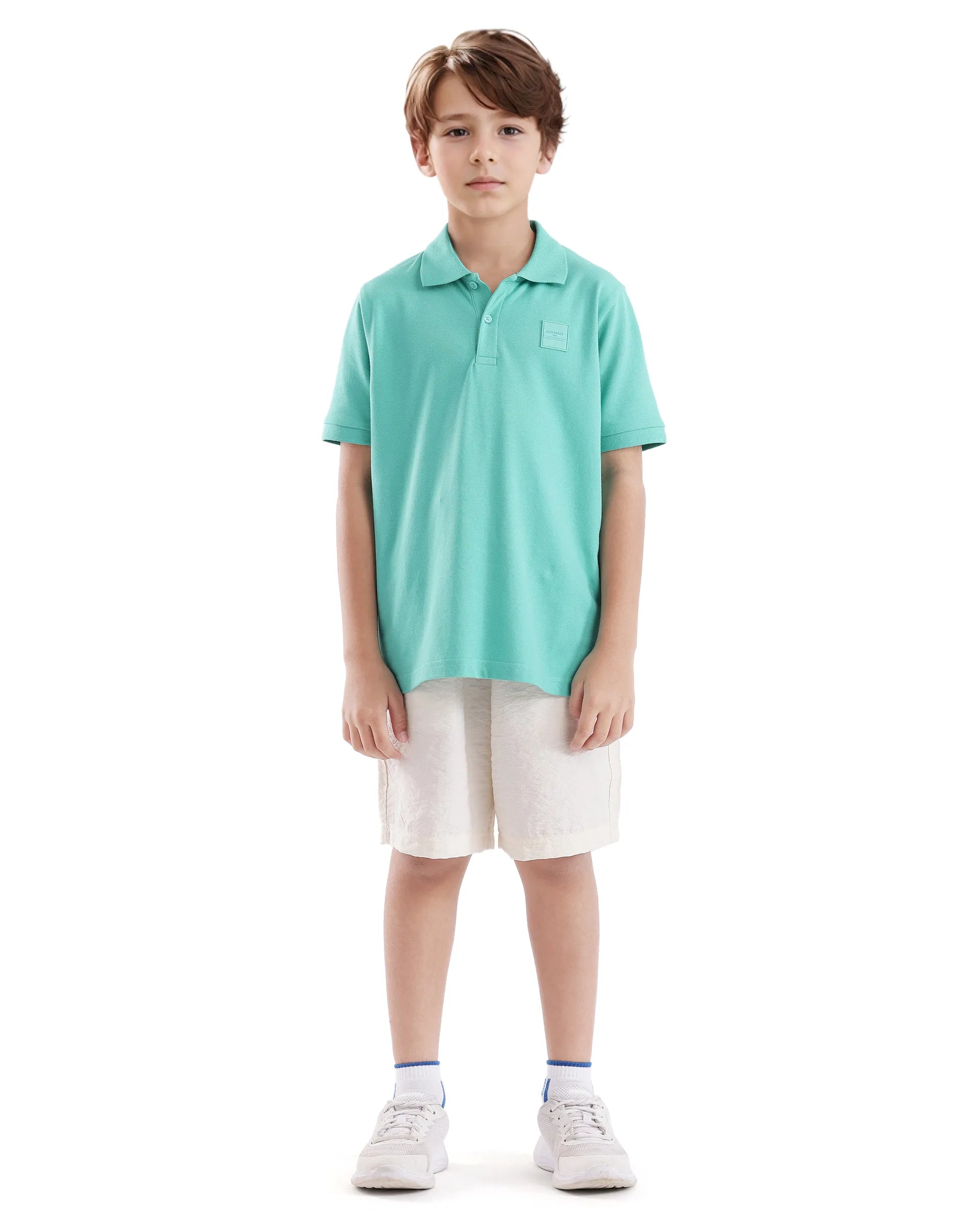 Rare Ones Kids Aran Light Green Cotton Short Sleeve Applique Print Polo
