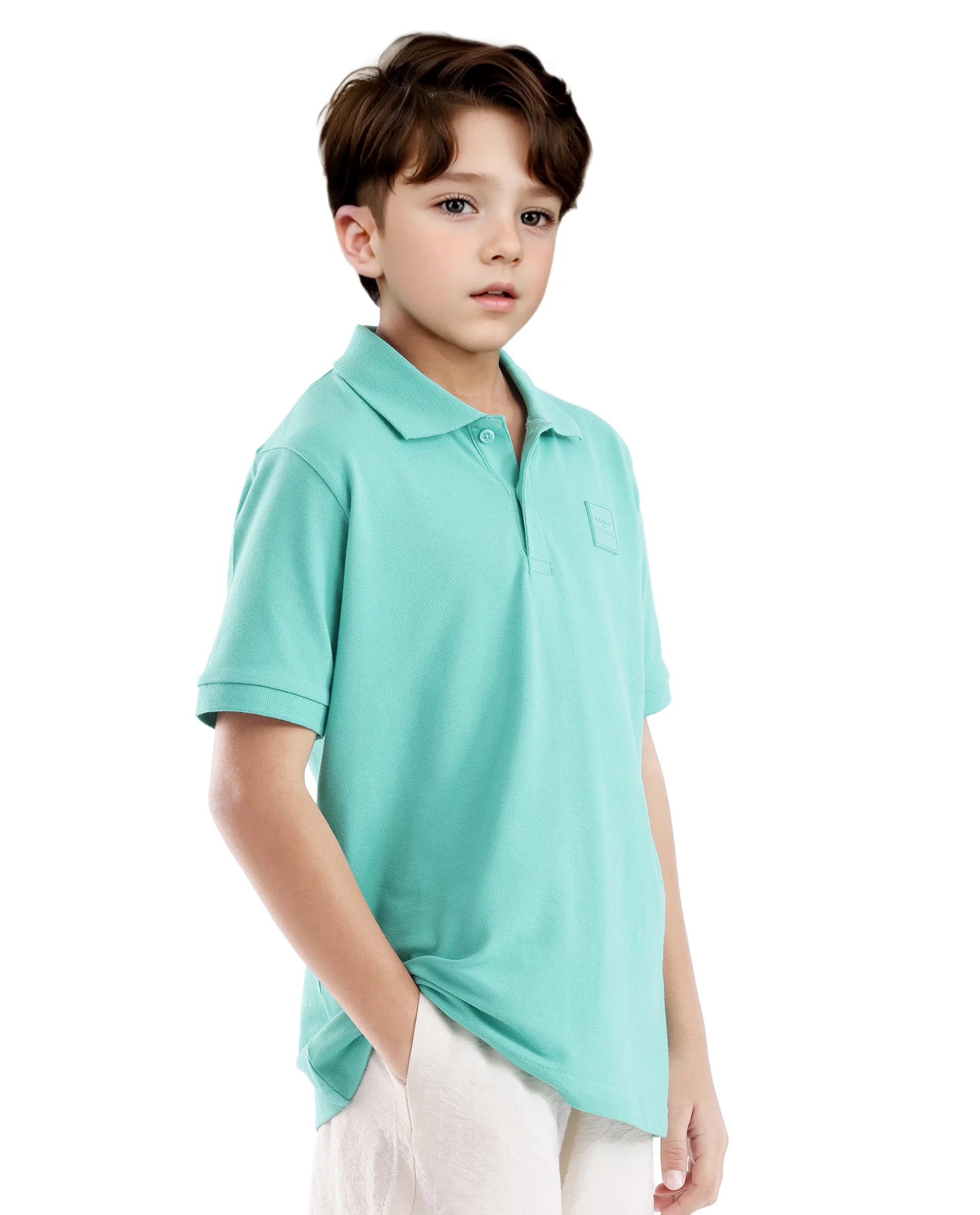 Rare Ones Kids Aran Light Green Cotton Short Sleeve Applique Print Polo