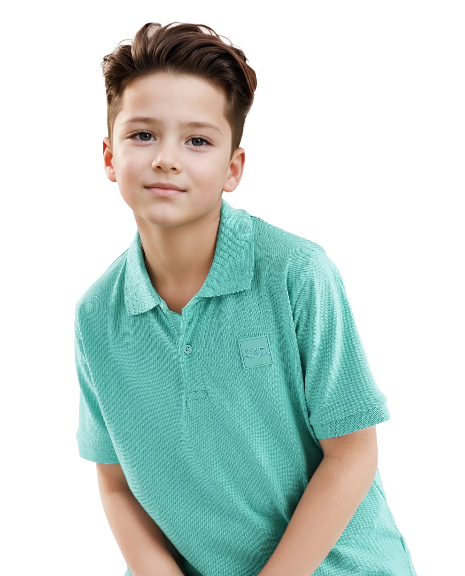 Rare Ones Kids Aran Light Green Cotton Short Sleeve Applique Print Polo