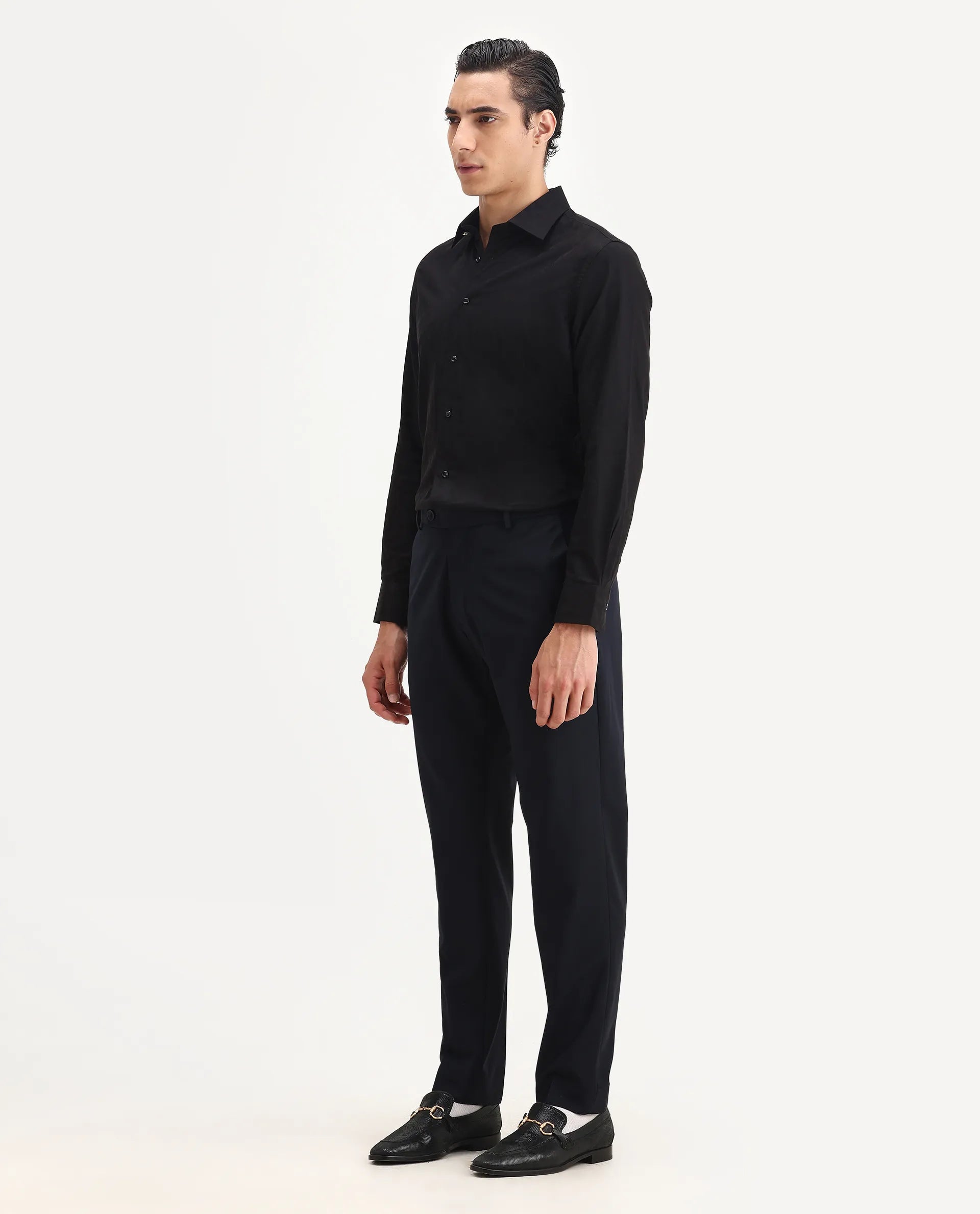 Rare Rabbit Men's Arbo-B Navy Polyester Plain Slim Fit Full Sleeve Lapel Neck Suits