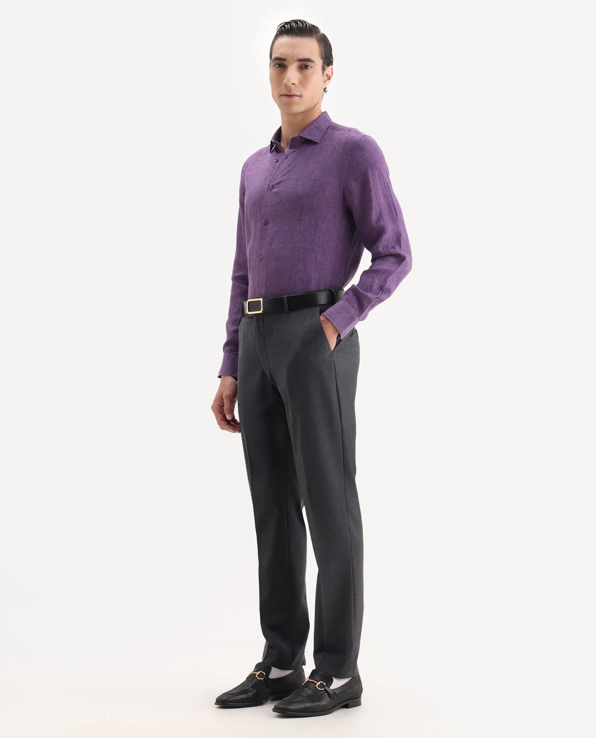 Rare Rabbit Men's Arbo Grey Wool Plain Regular Fit Trouser