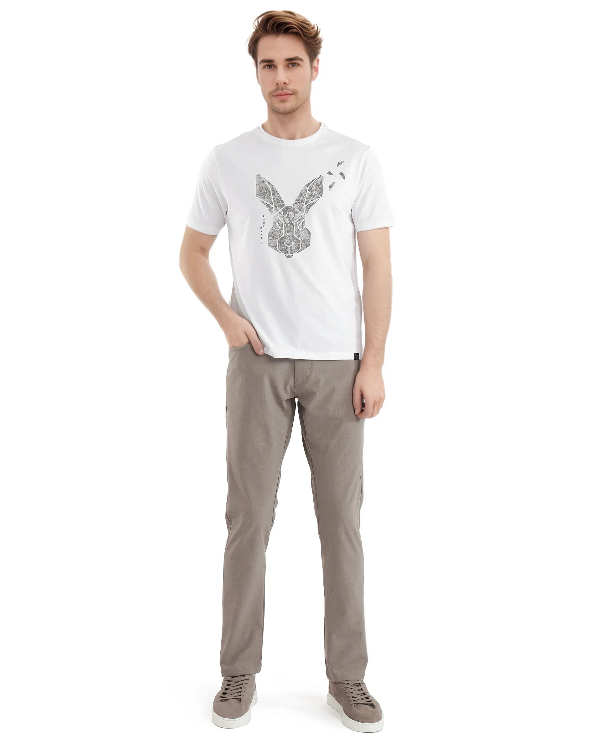 Rare Rabbit Men's Arbor-1 White Cotton Lycra Fabric Short Sleeve Crew Neck Graphic Print T-Shirt