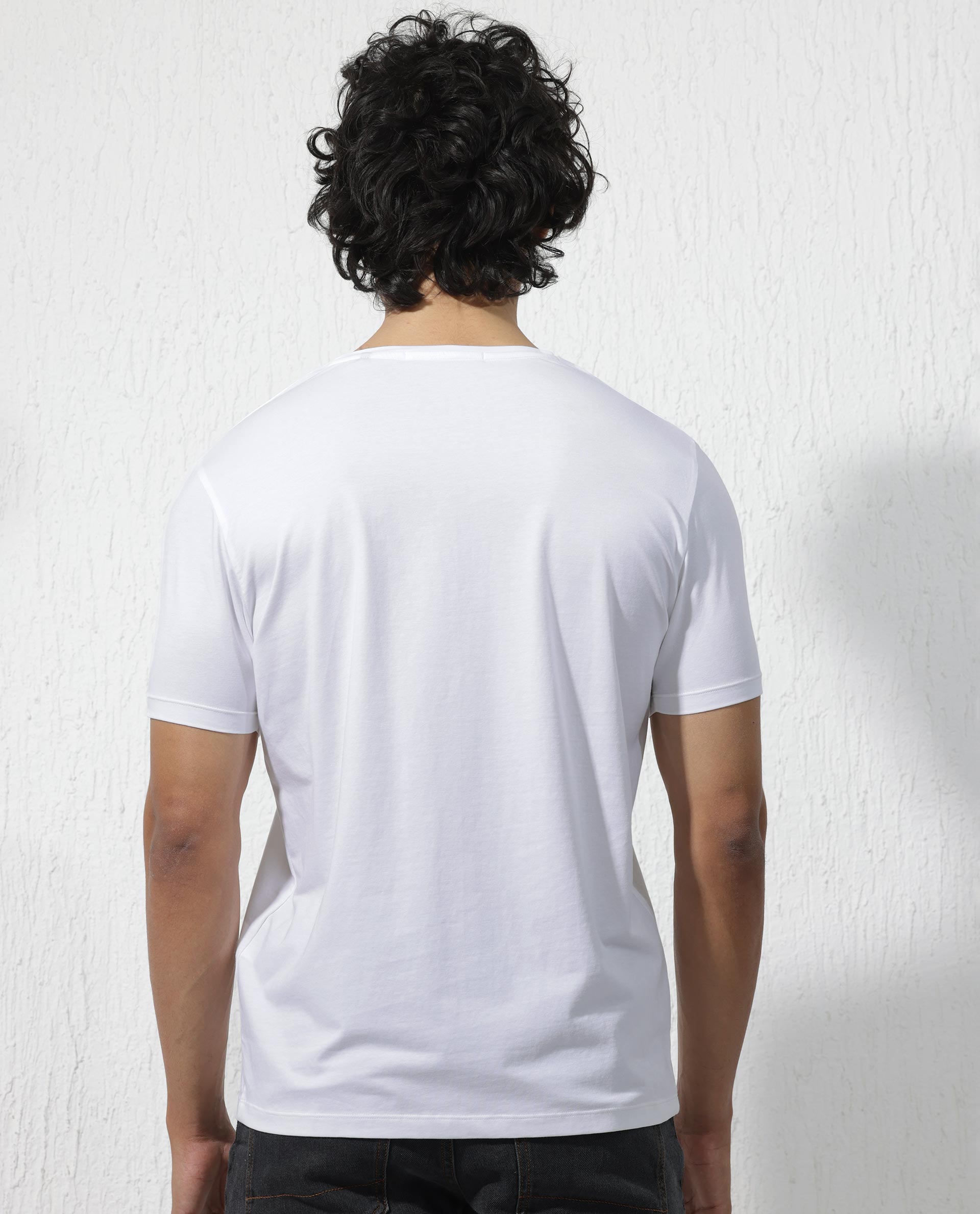 Rare Rabbit Men's Arbor White Cotton Lycra Fabric Half Sleeves Graphic Logo Print T-Shirt