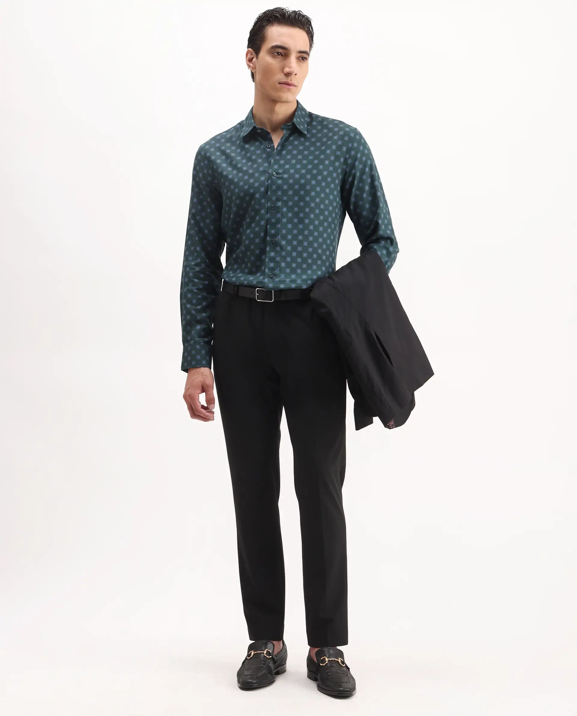 Rare Rabbit Men's Arcade Black Polyester Plain Regular Fit Trouser