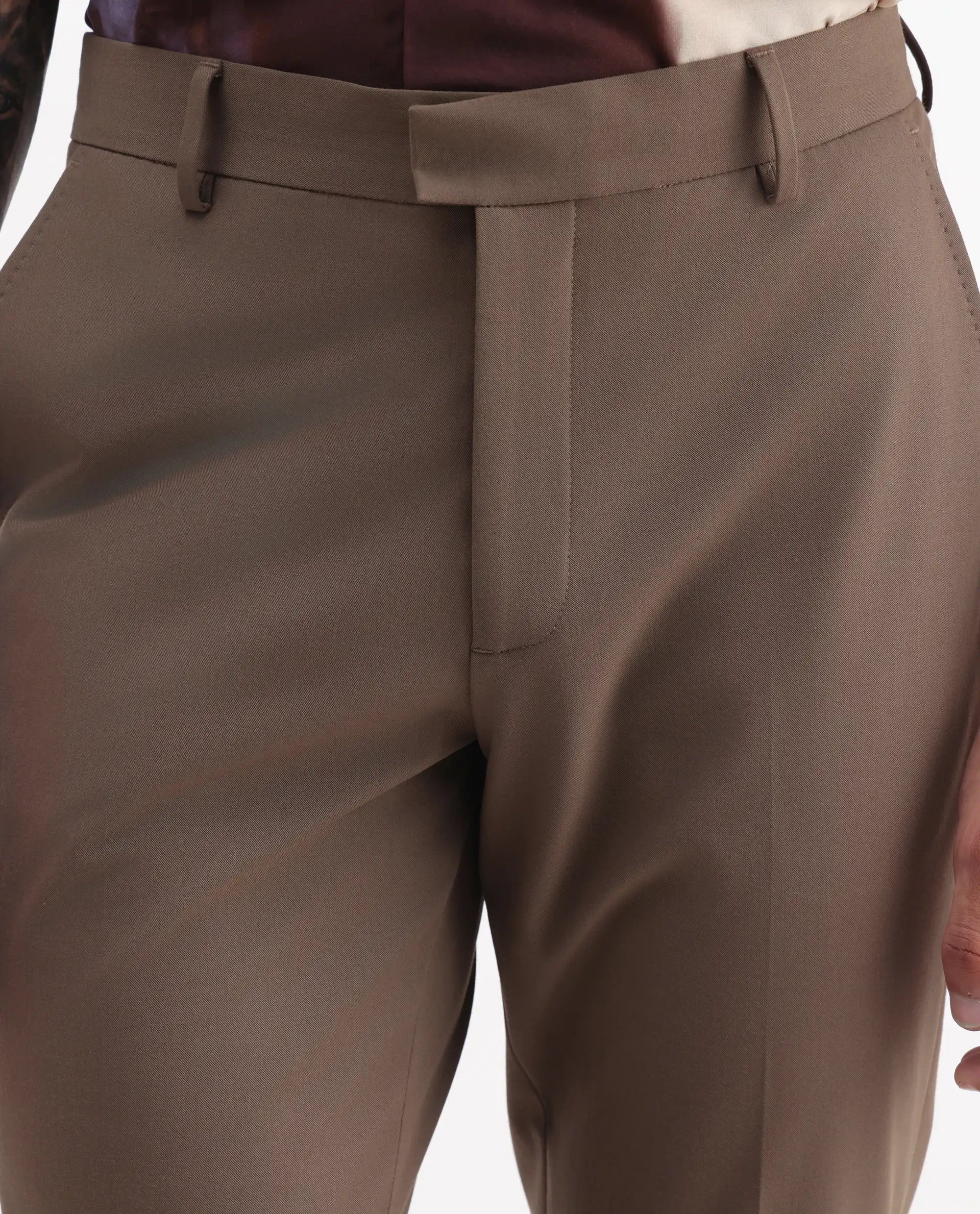 Rare Rabbit Men's Arcade Dark Grey Polyester Plain Regular Fit Trouser