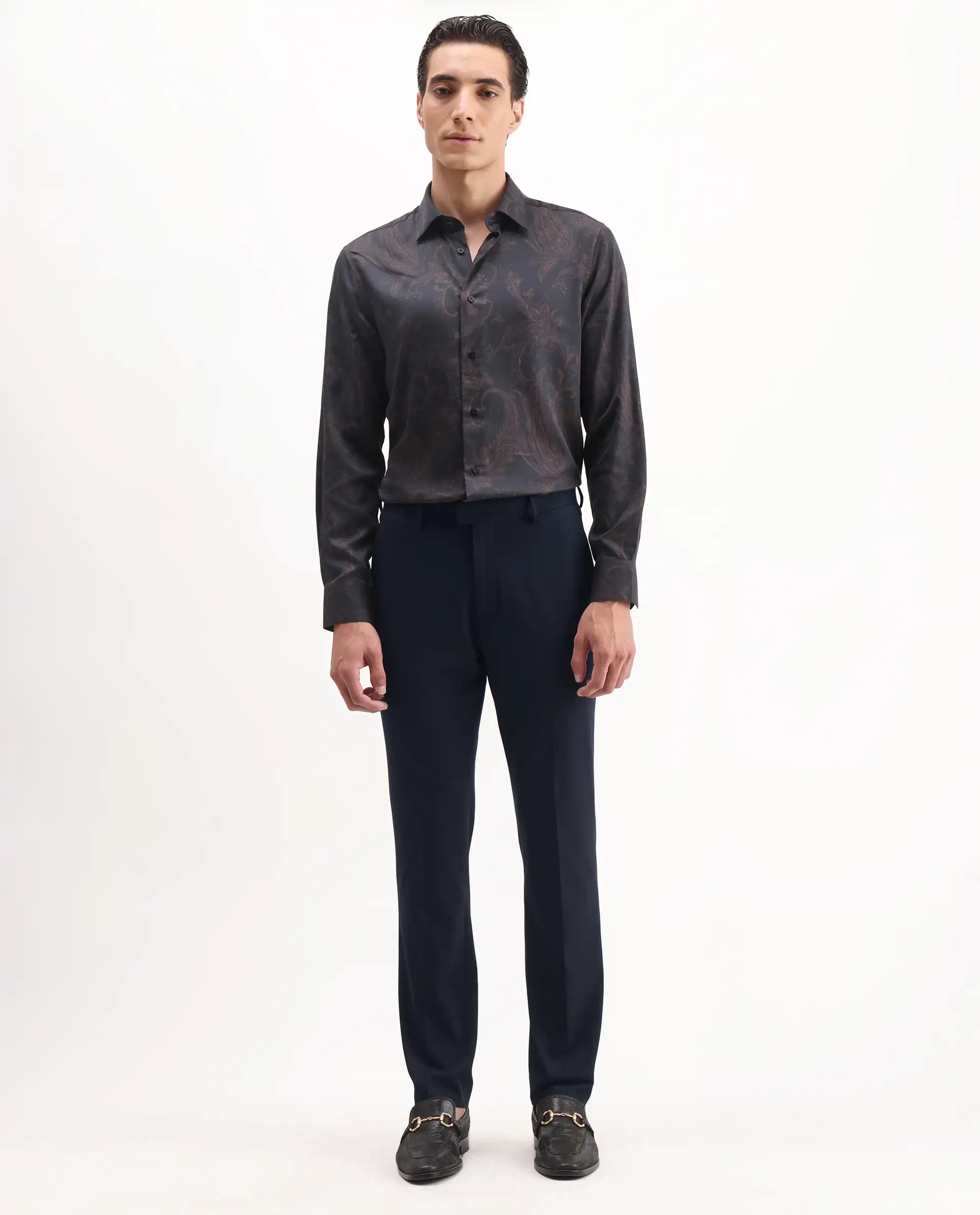 Rare Rabbit Men's Arcade Dark Navy Polyester Plain Regular Fit Trouser