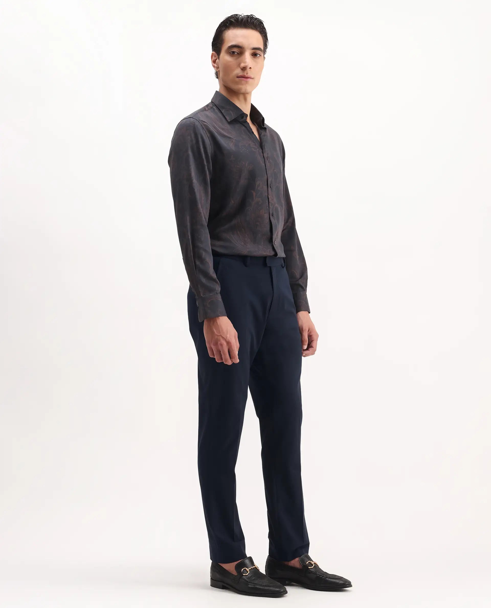 Rare Rabbit Men's Arcade Dark Navy Polyester Plain Regular Fit Trouser