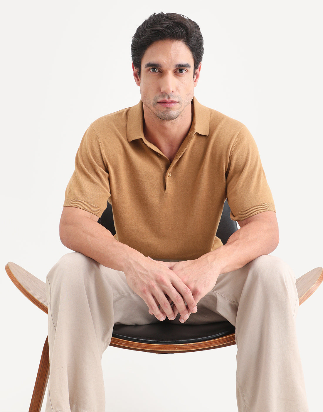 Rare Rabbit Men's Arc Dusky Orange Cotton Fabric Half Sleeve Spread Collar Regular Plain Polo