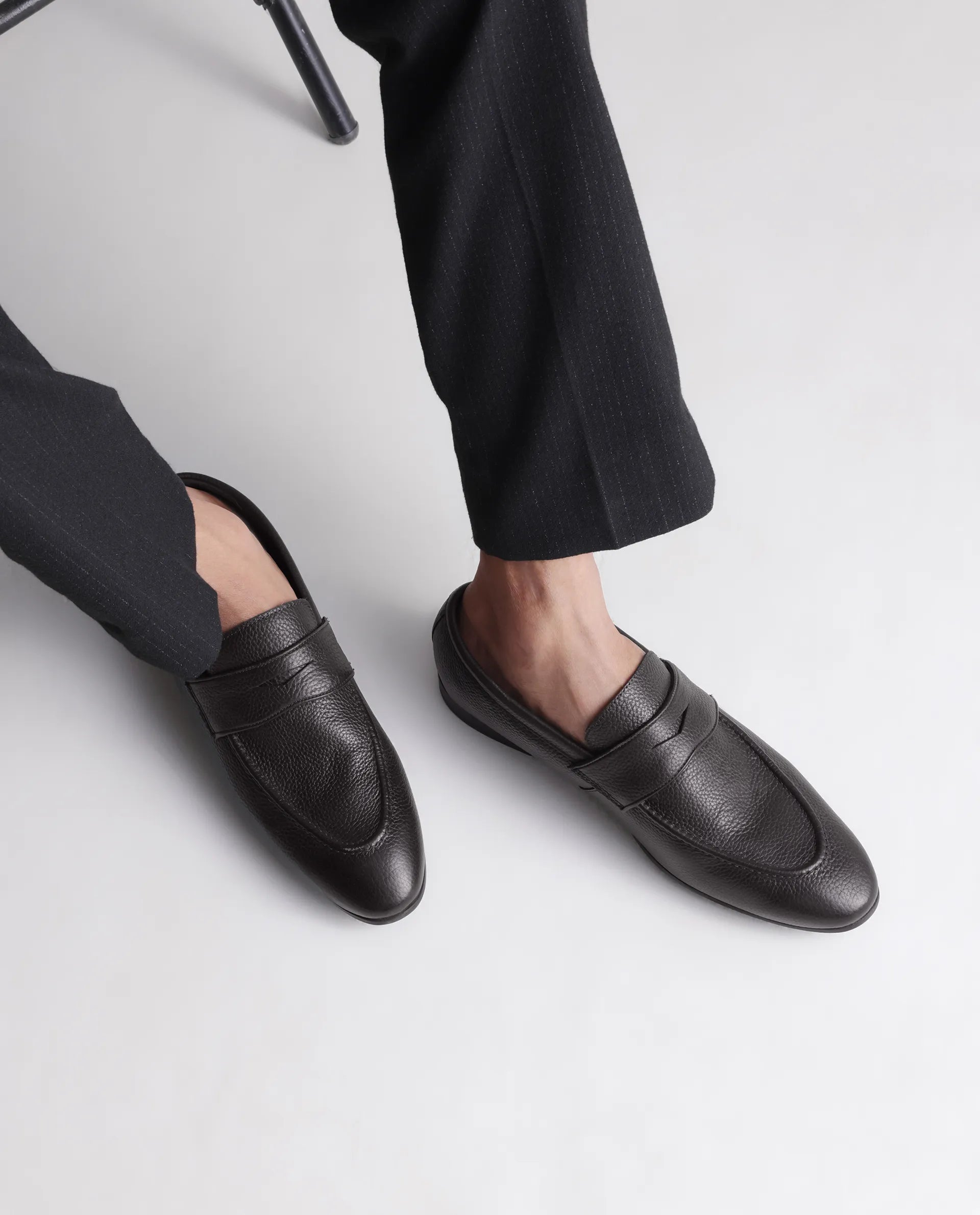 Rare Rabbit Men Ardent Brown Milled Leather Penny Saddle Slip-On Loafers