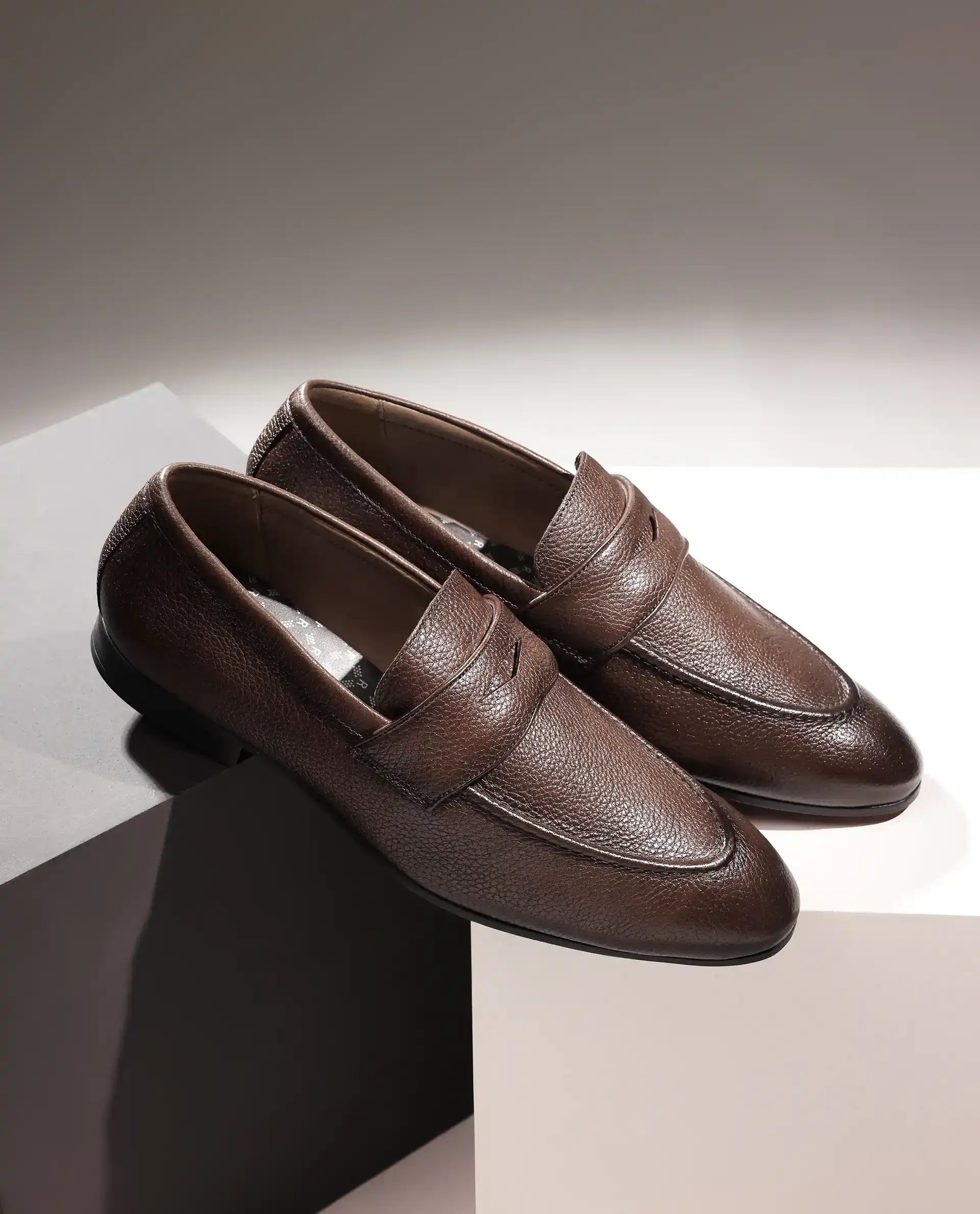 Rare Rabbit Men Ardent Tan Milled Leather Penny Saddle Slip-On Loafers