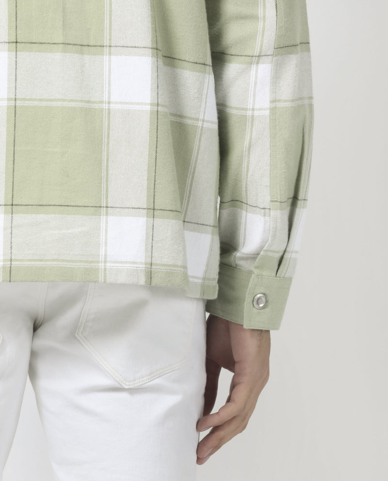 Rare Rabbit Men's Areo Pastel Green Cotton Fabric Full Sleeves Button Closure Twill Checks Shacket