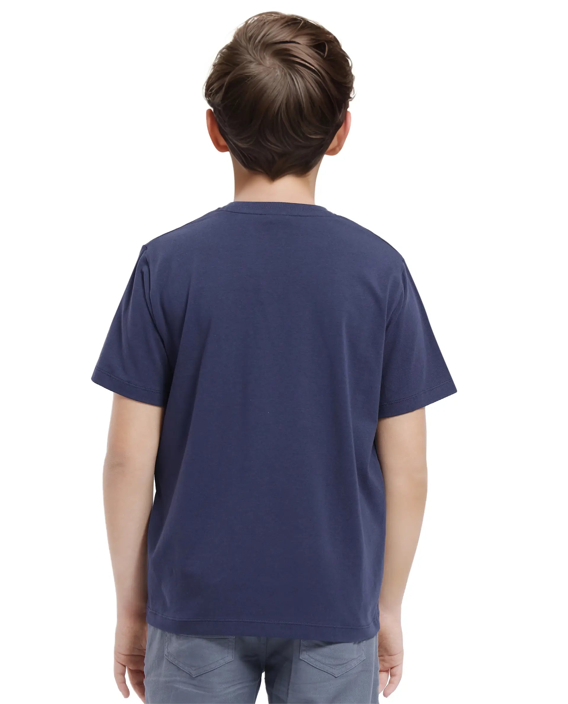 Rare Ones Kids Arie Navy Cotton Short Sleeve Crew Neck Transfer Print With Twill Texture T-Shirt