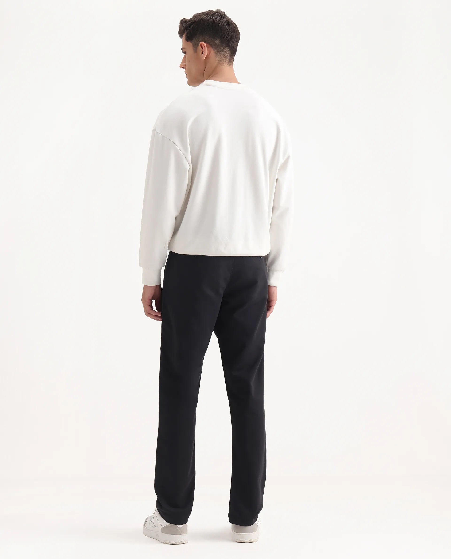 Rare Rabbit Men's Aries Black Cotton Blend Plain Regular Fit Trouser