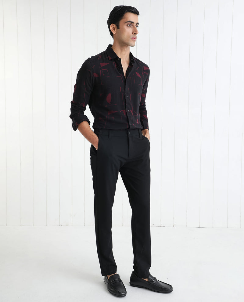 RARE RABBIT MENS ARJAY RED SHIRT VISCOSE FABRIC COLLARED NECK FULL SLEEVES BUTTON CLOSURE FITTED