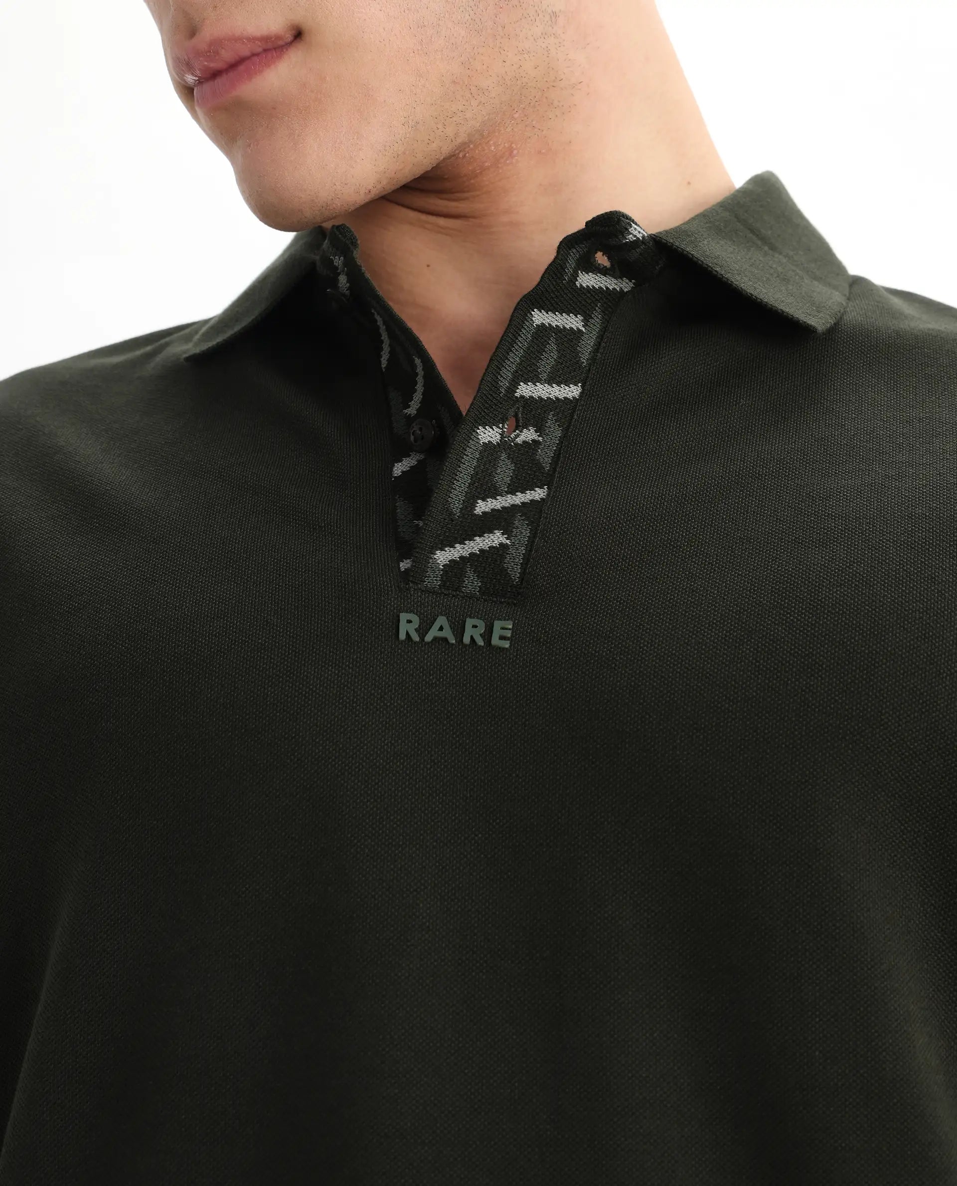 Rare Rabbit Men's Ark Dark Olive Cotton Plain Regular Fit Half Sleeve Polo