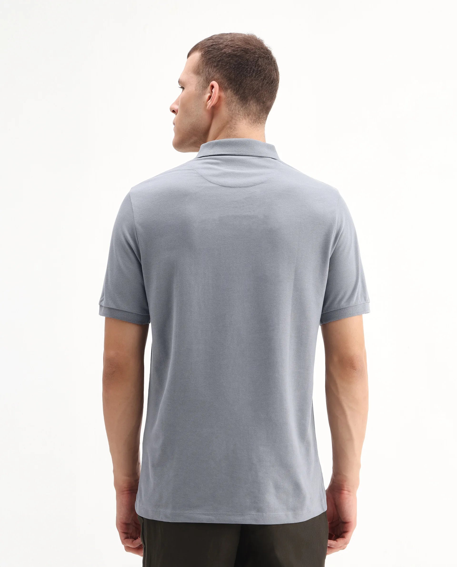 Rare Rabbit Men's Ark Grey Cotton Plain Regular Fit Half Sleeve Polo
