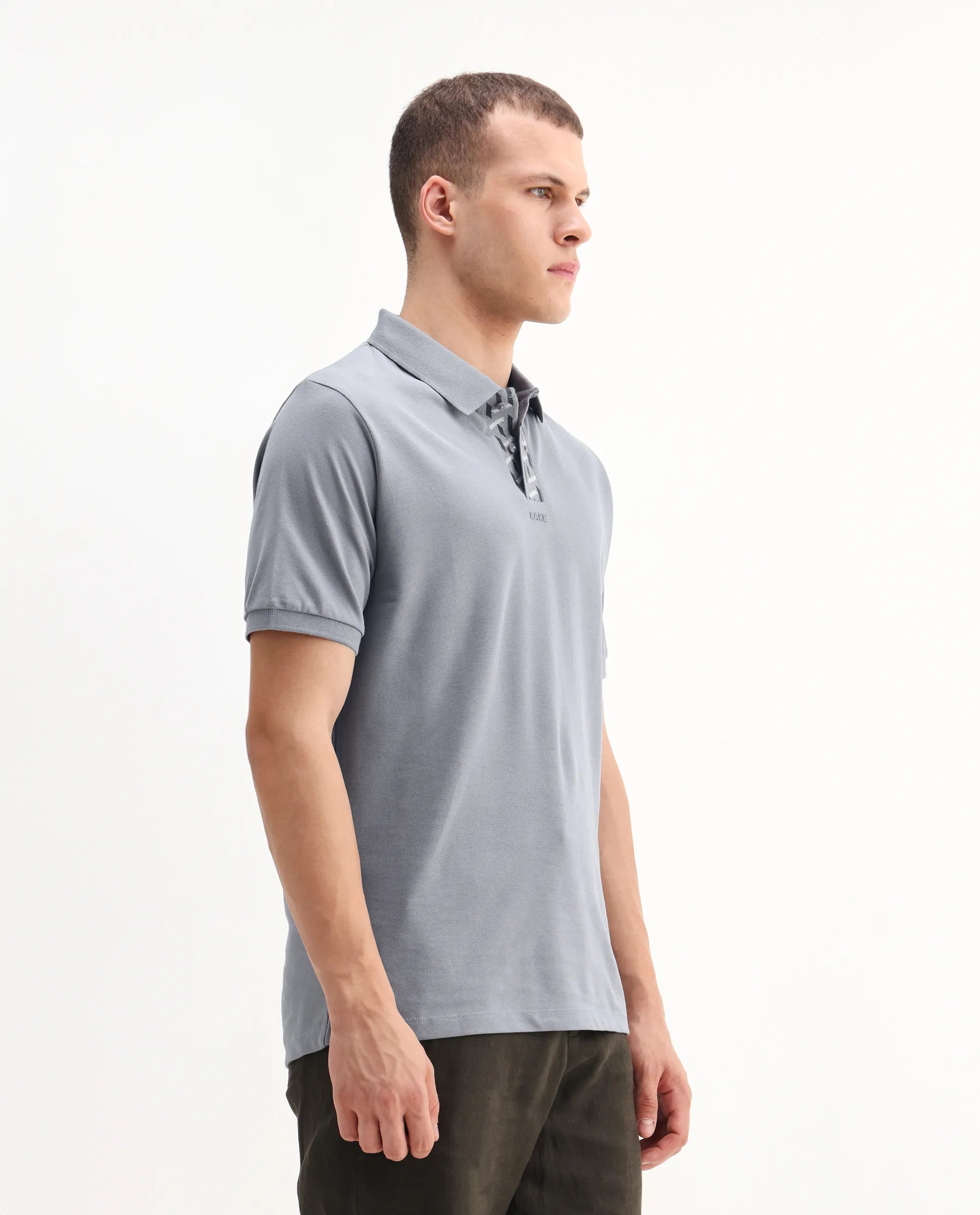 Rare Rabbit Men's Ark Grey Cotton Plain Regular Fit Half Sleeve Polo
