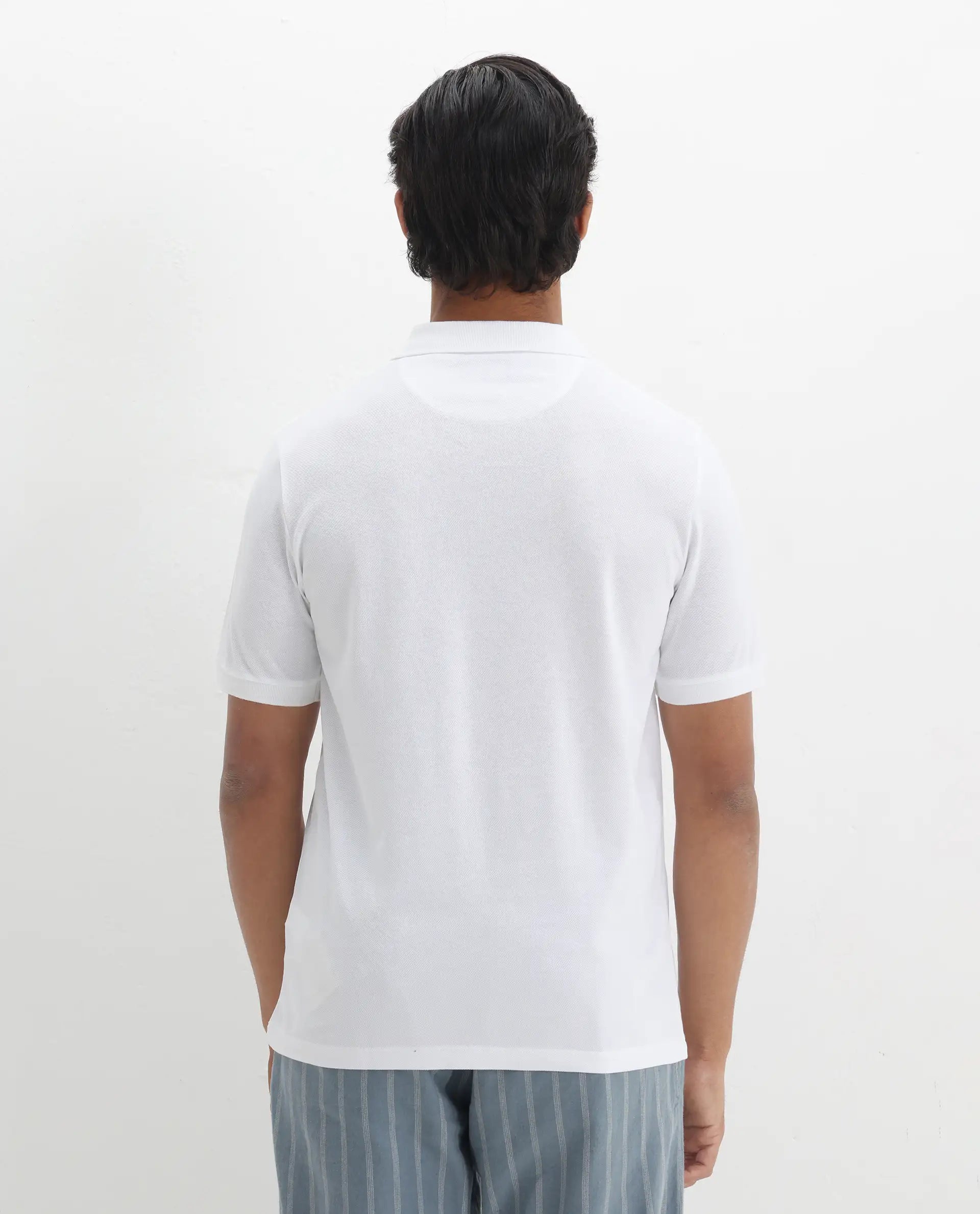 Rare Rabbit Men's Ark White Cotton Plain Regular Fit Half Sleeve Polo