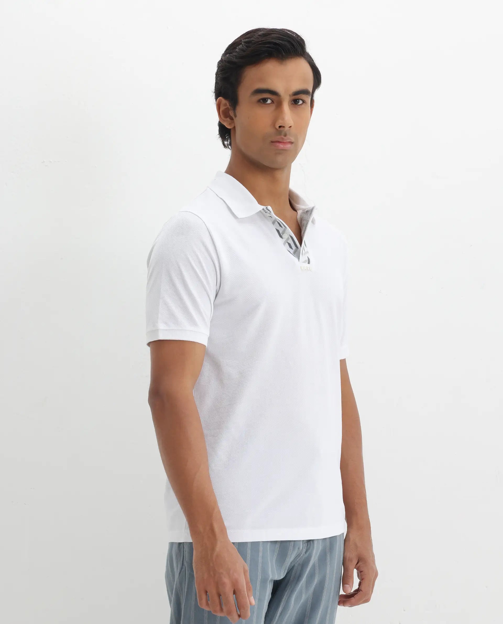 Rare Rabbit Men's Ark White Cotton Plain Regular Fit Half Sleeve Polo