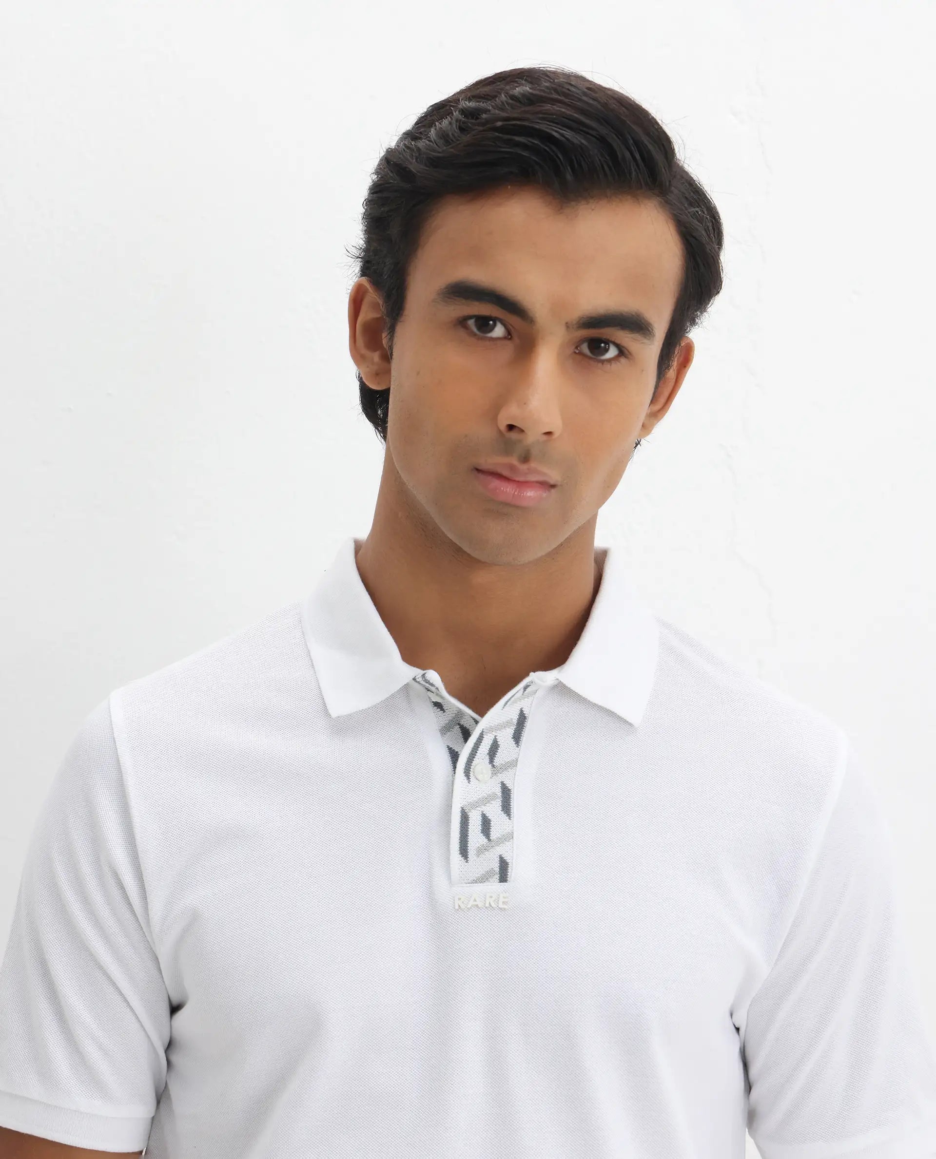 Rare Rabbit Men's Ark White Cotton Plain Regular Fit Half Sleeve Polo