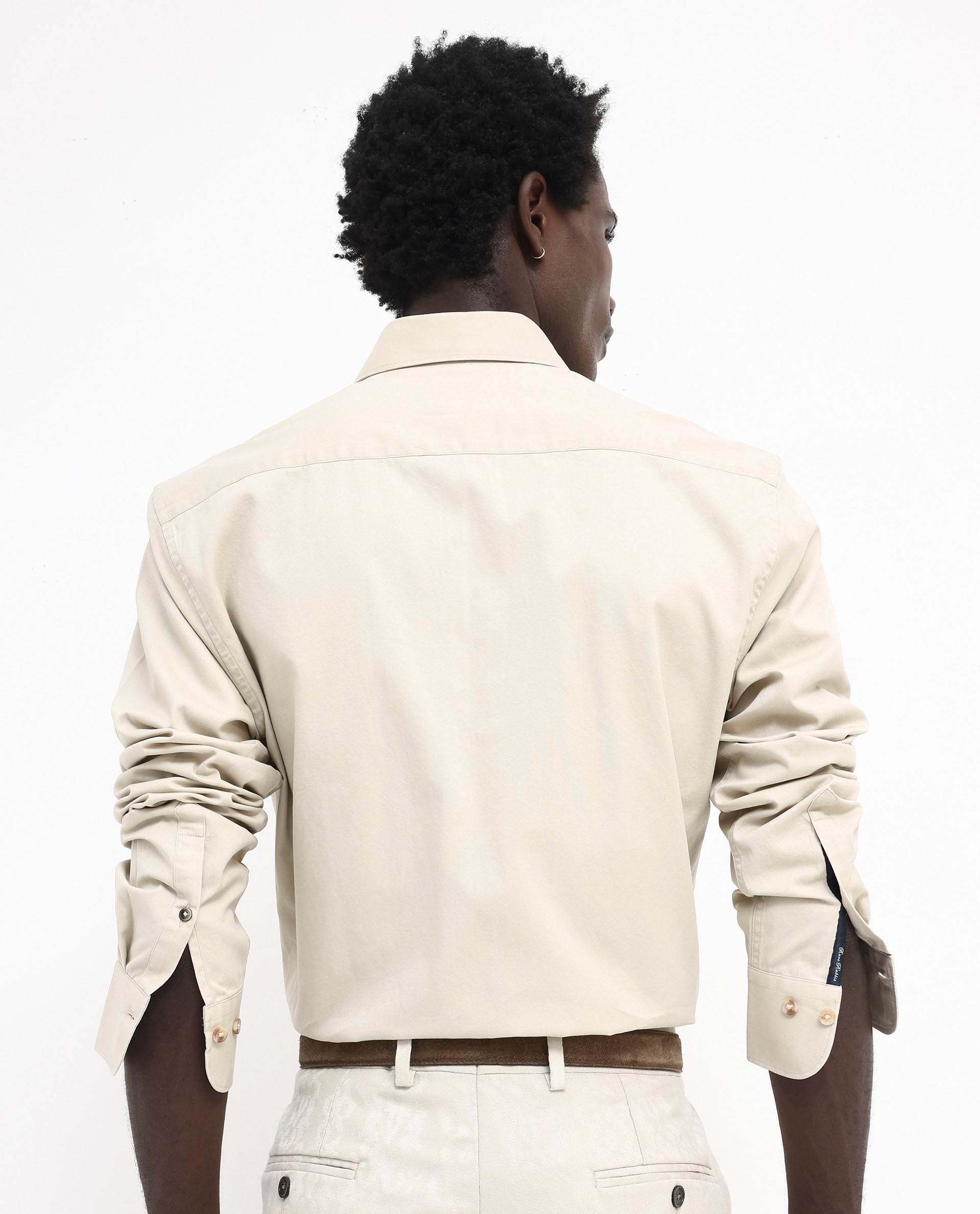 Rare Rabbit Men's Arlet Beige Cotton Fabric Full Sleeve Regular Fit Solid Shirt