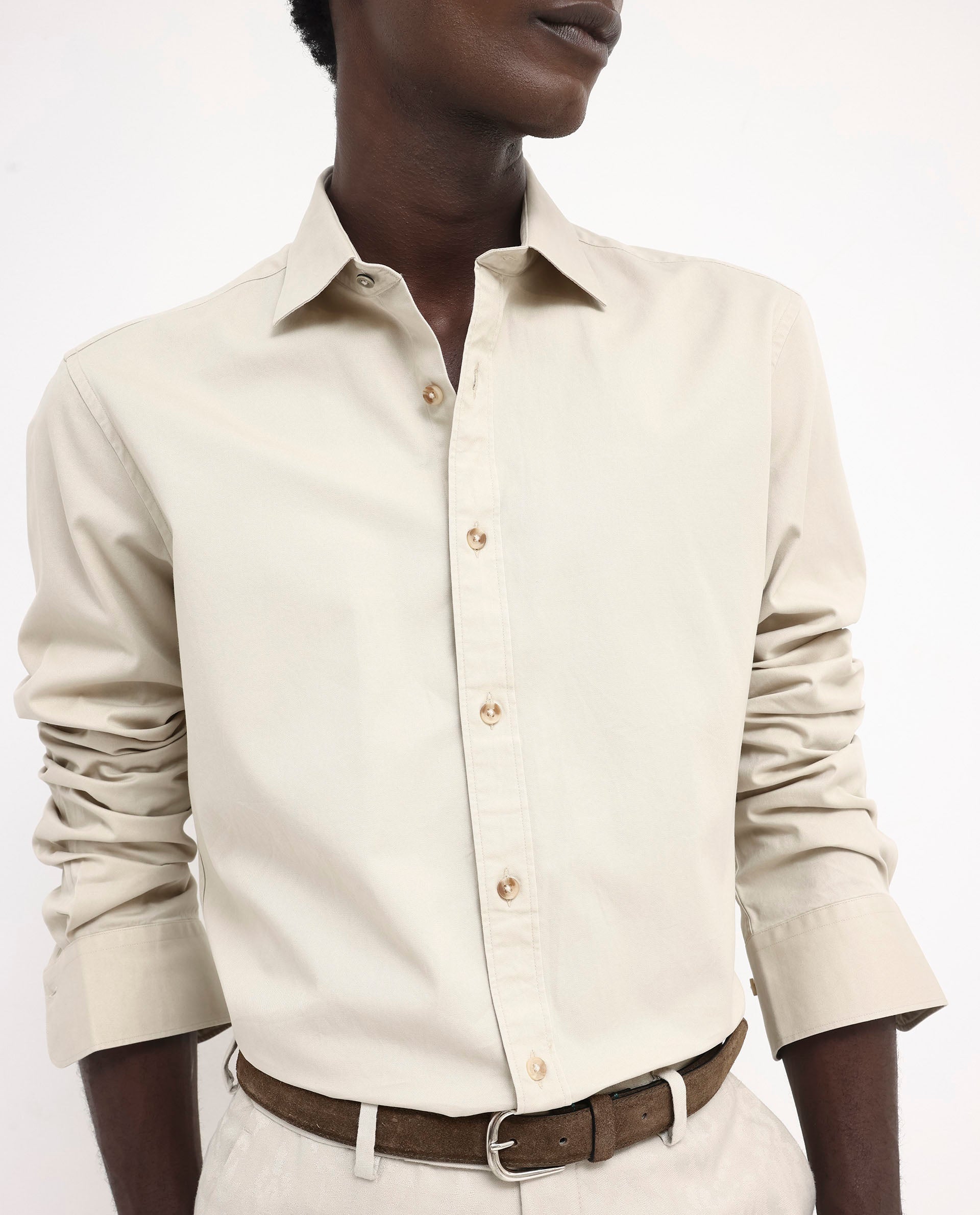 Rare Rabbit Men's Arlet Beige Cotton Fabric Full Sleeve Regular Fit Solid Shirt