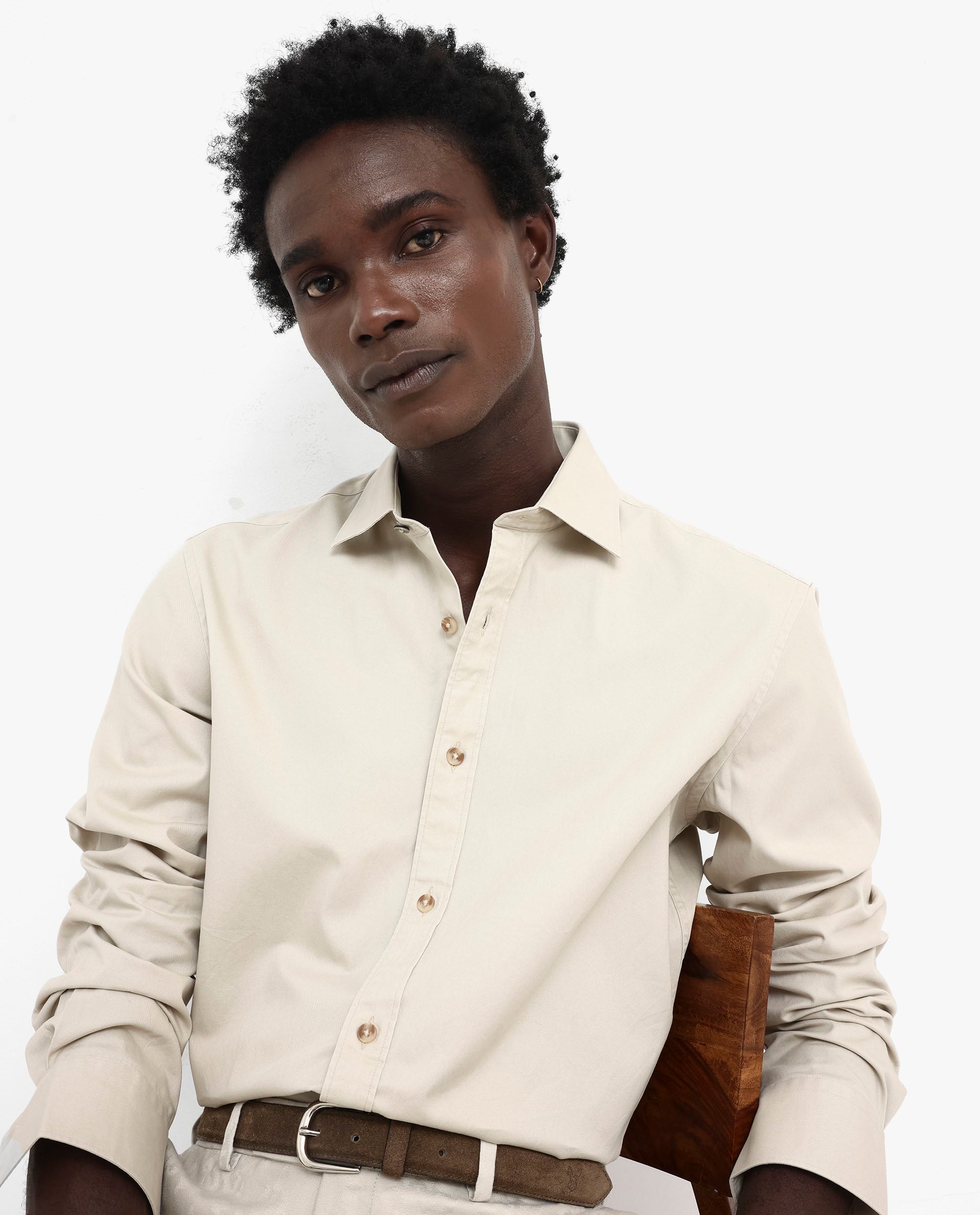 Rare Rabbit Men's Arlet Beige Cotton Fabric Full Sleeve Regular Fit Solid Shirt