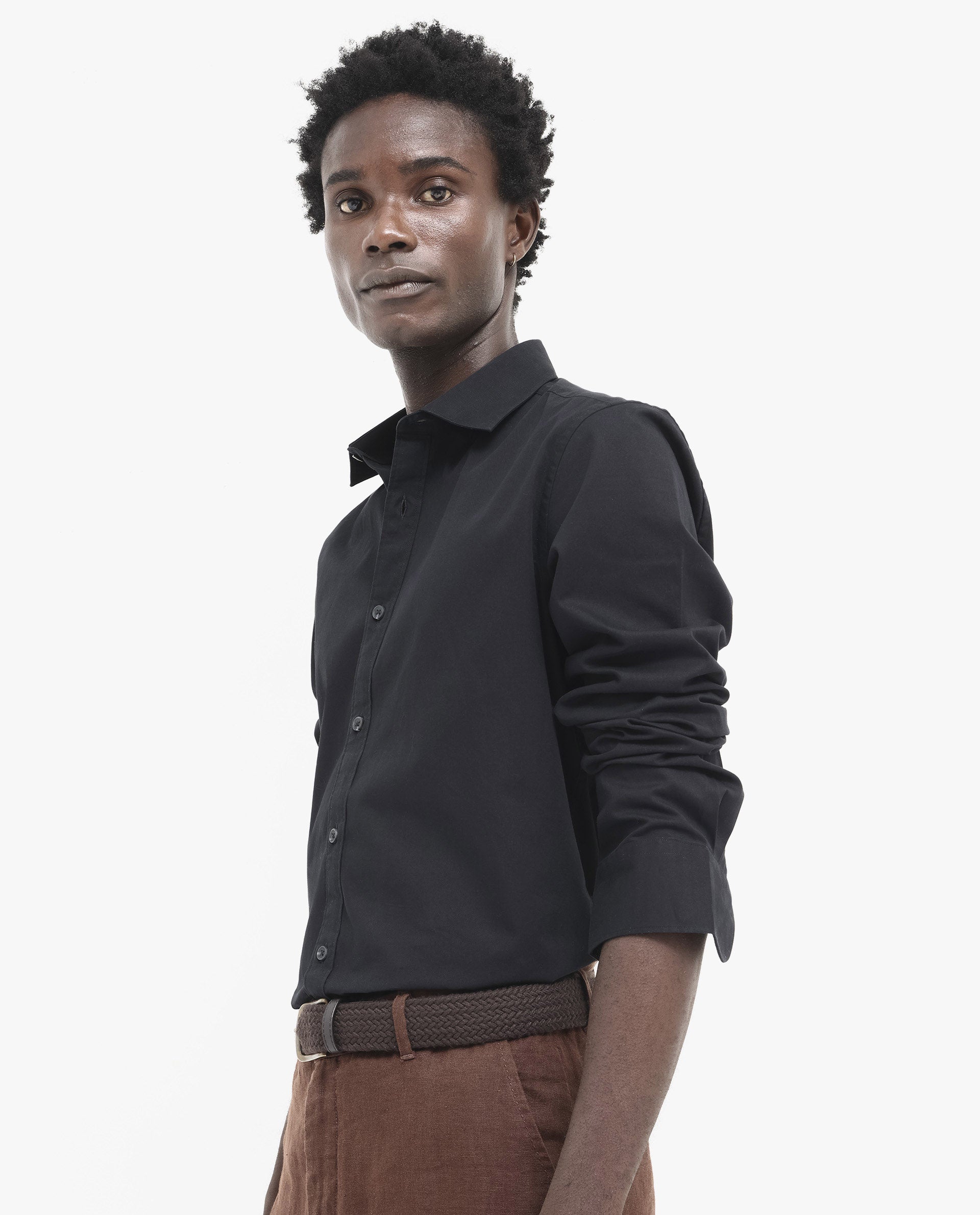 Rare Rabbit Men's Arlet Black Cotton Fabric Full Sleeve Regular Fit Solid Shirt